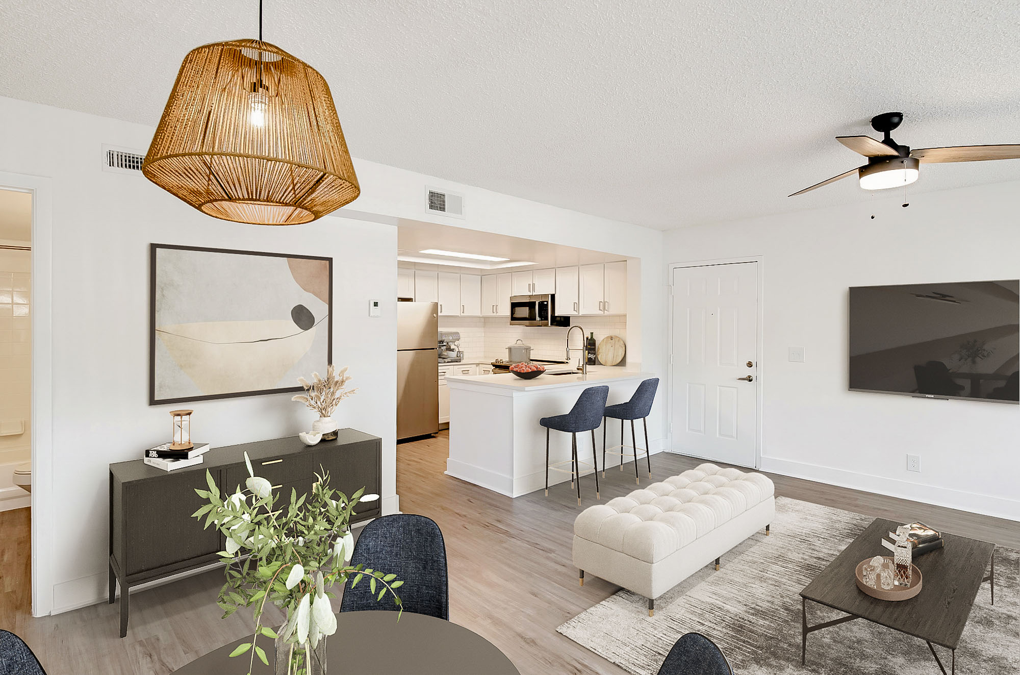 The interior of a living area at The Reserve at Ashely Lake apartments.