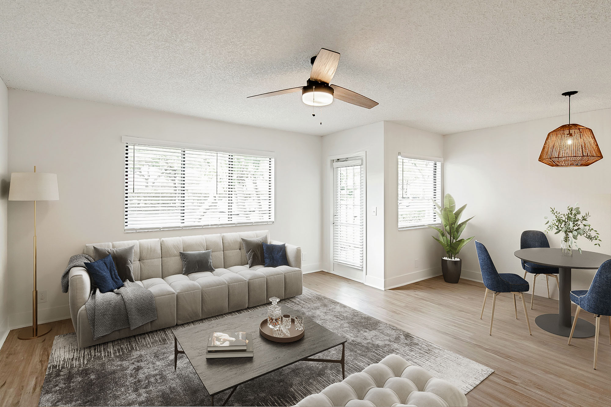 The interior of a living area at The Reserve at Ashely Lake apartments.