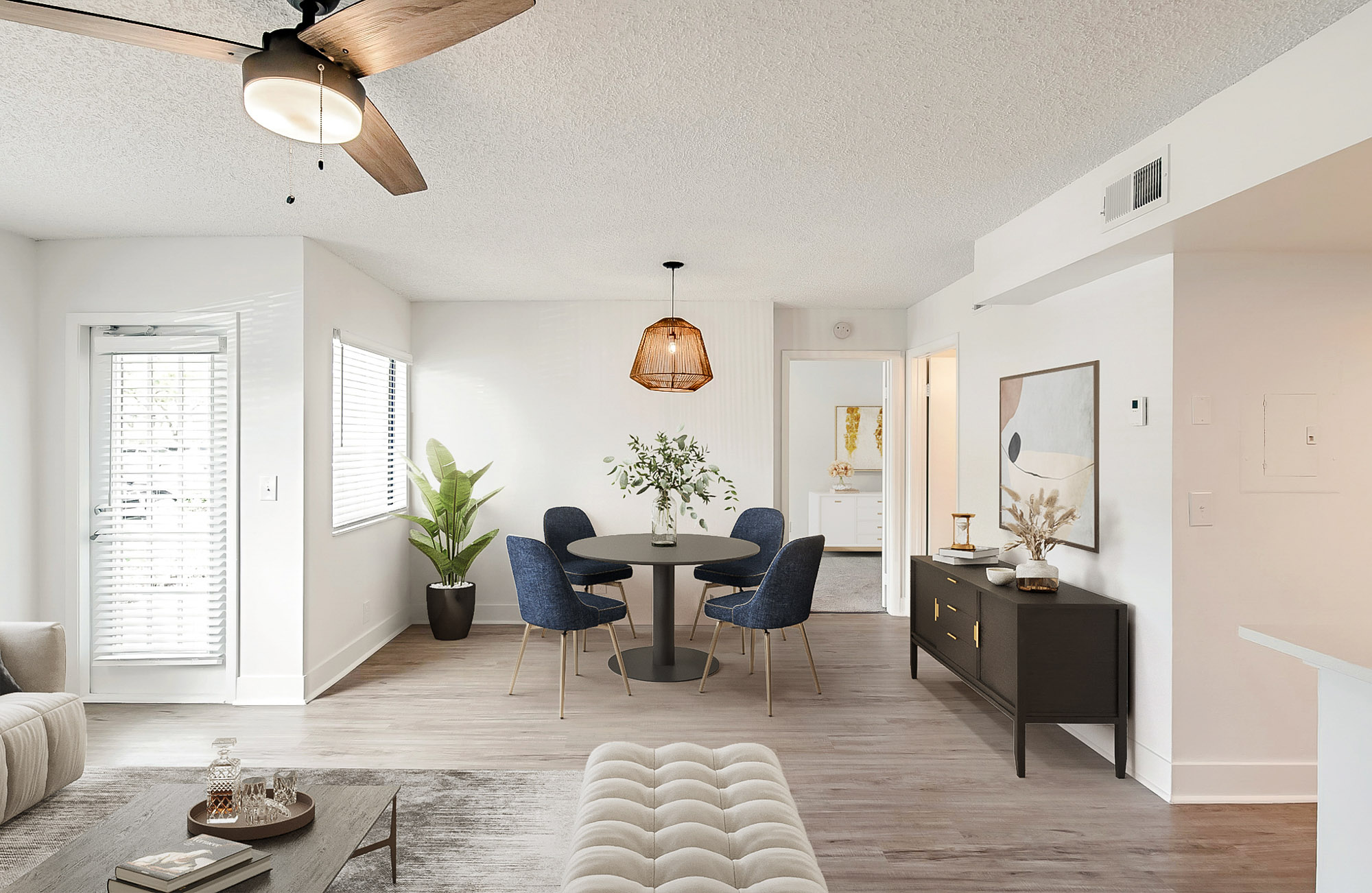 The interior of a living area at The Reserve at Ashely Lake apartments.