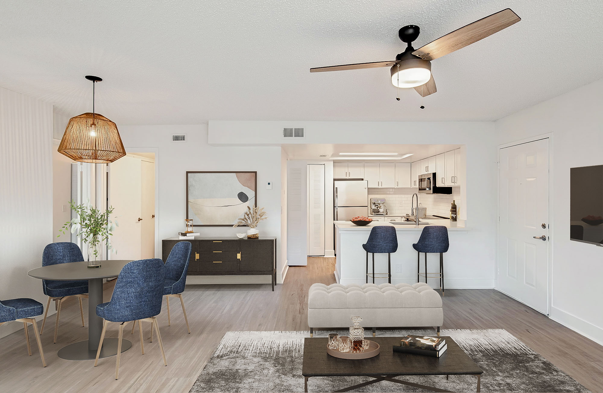 The interior of a living area at The Reserve at Ashely Lake apartments.