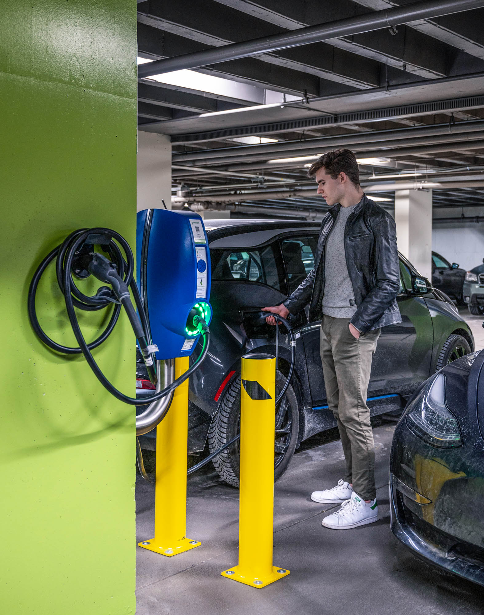 The EV charging stations at Church Park apartments in Boston, Massachusetts.