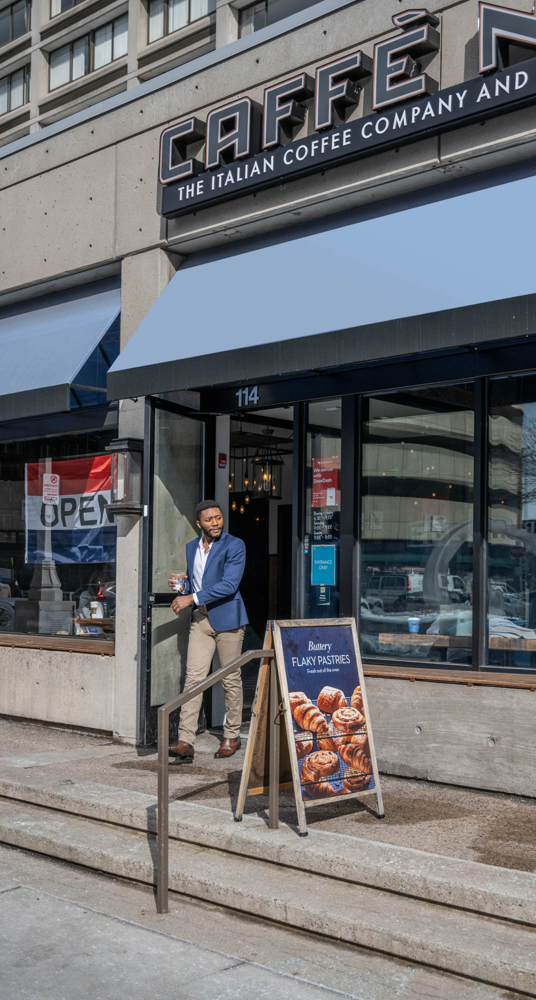 A cafe near Church Park apartments in Boston, Massachusetts.