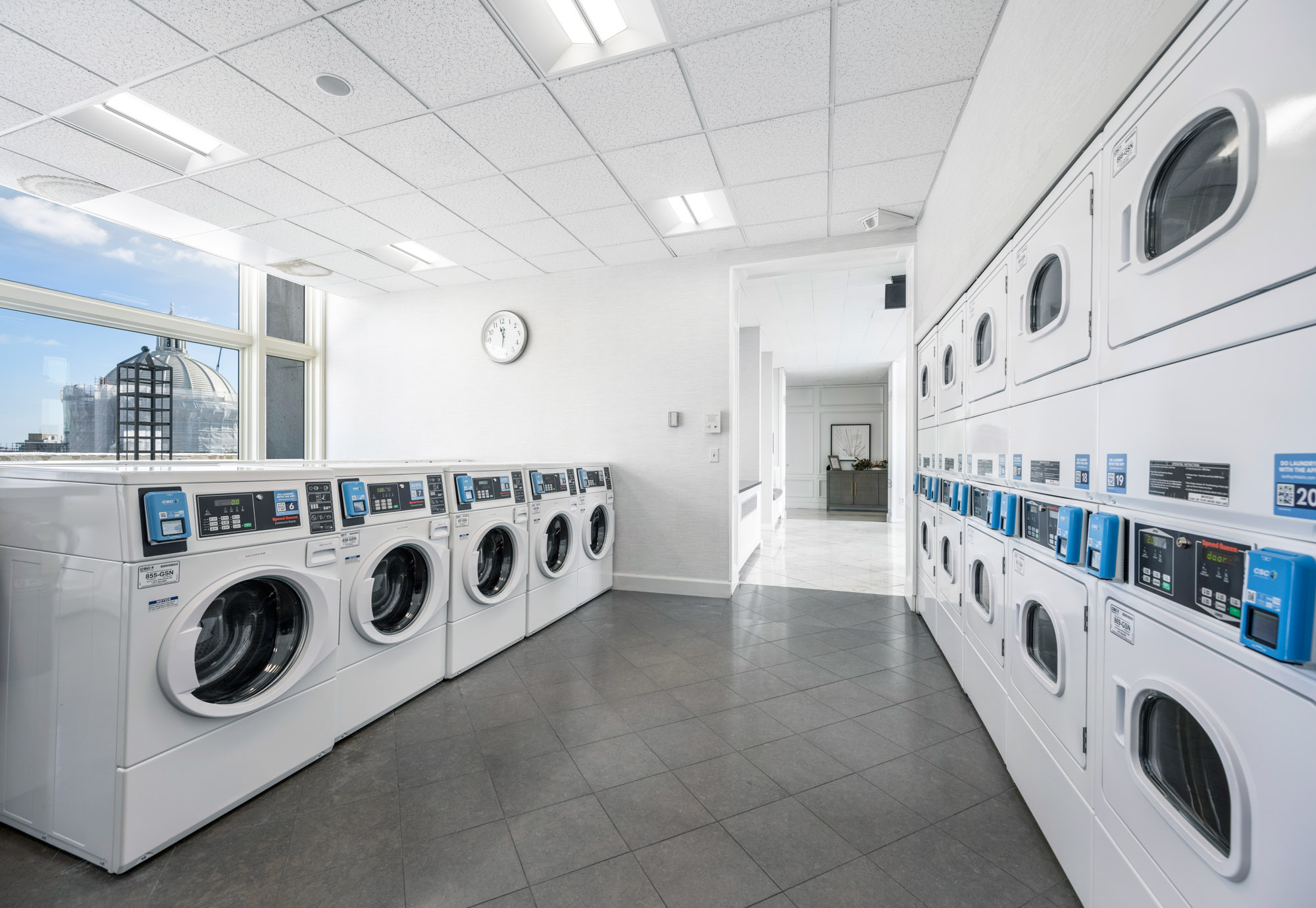 The laundry room at Church Park apartments in Boston, Massachusetts.