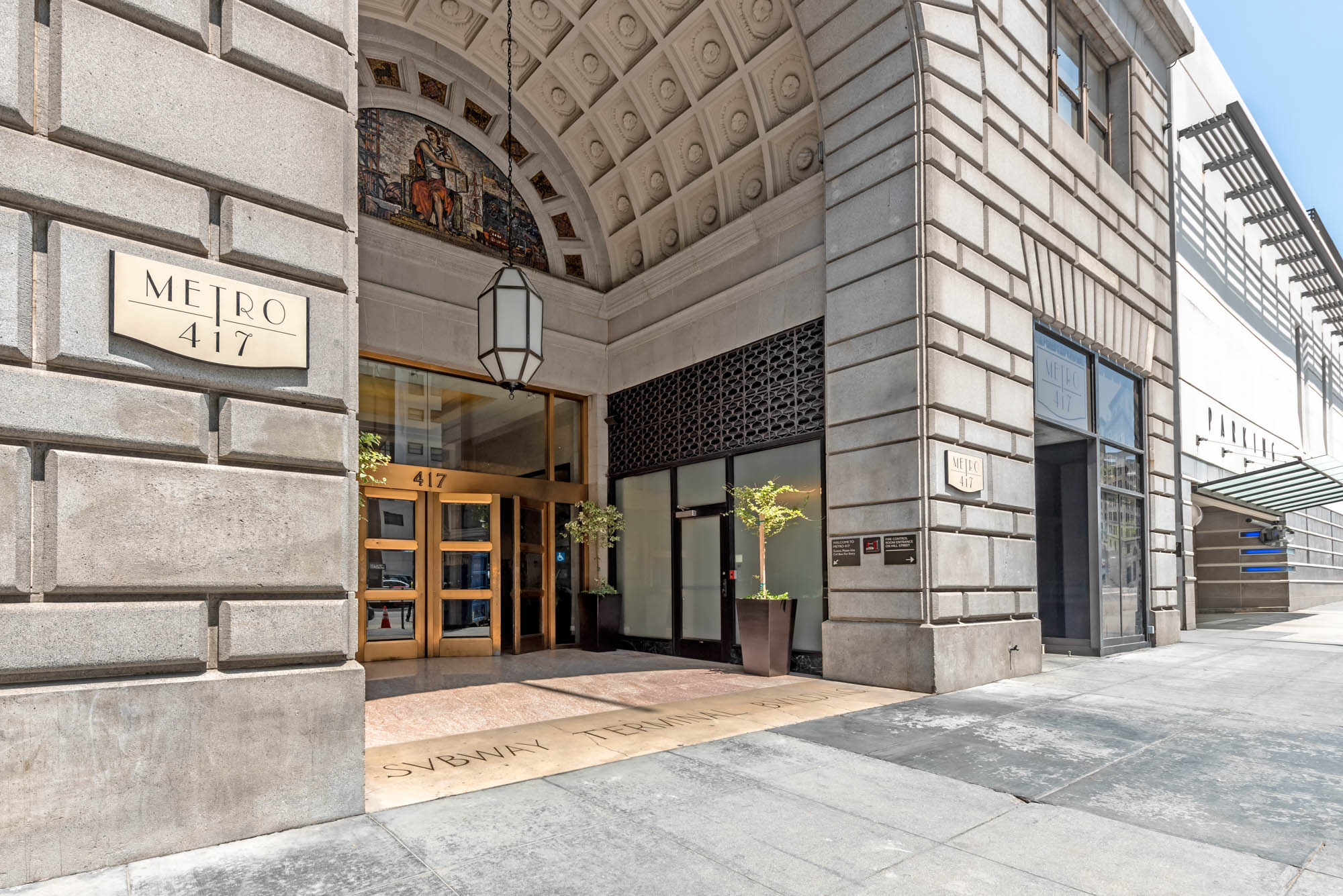 The entance to the Metro 417 lobby in downtown Los Angeles