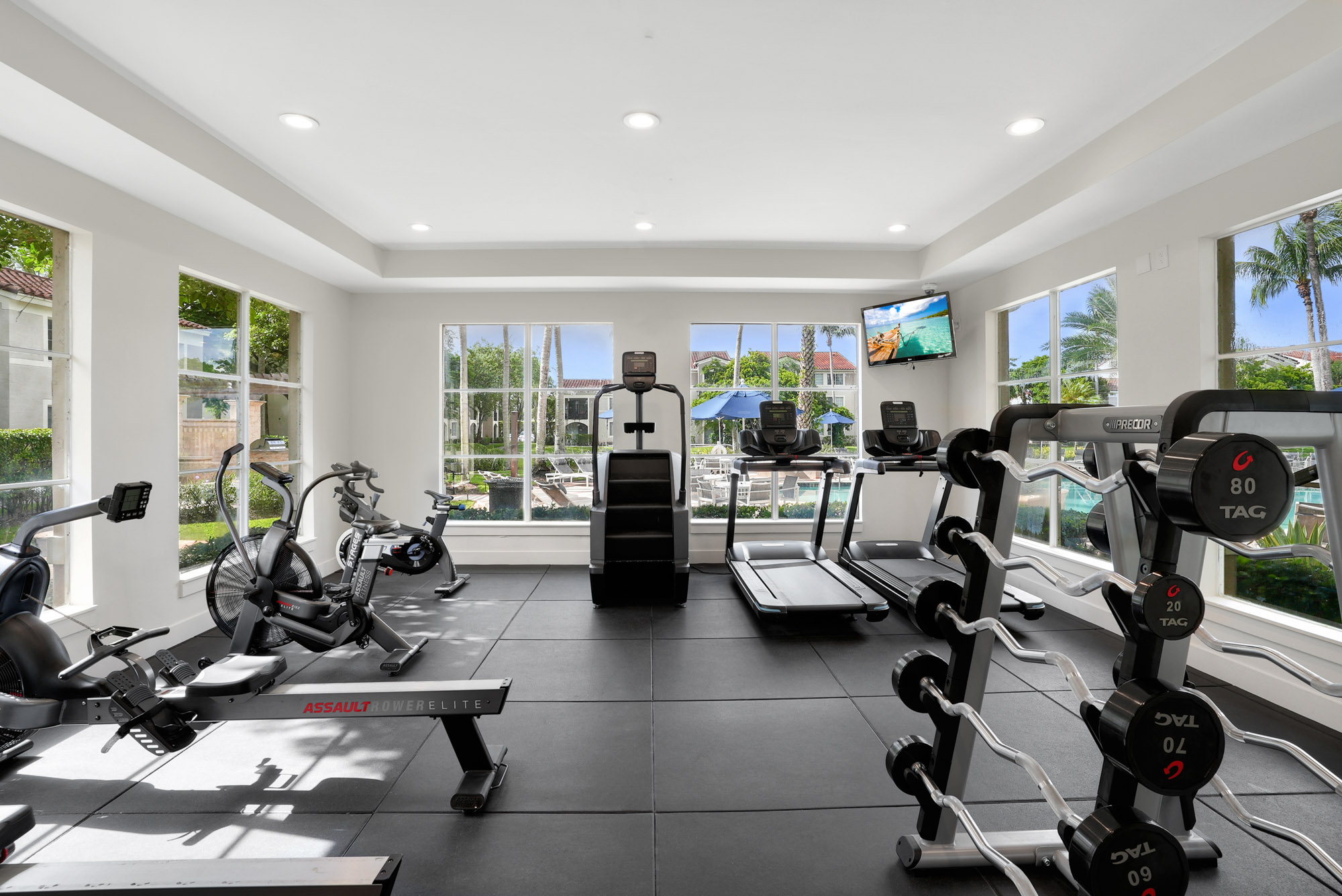 A fitness center at the Miramar Lakes apartments in Fort Lauderdale, FL