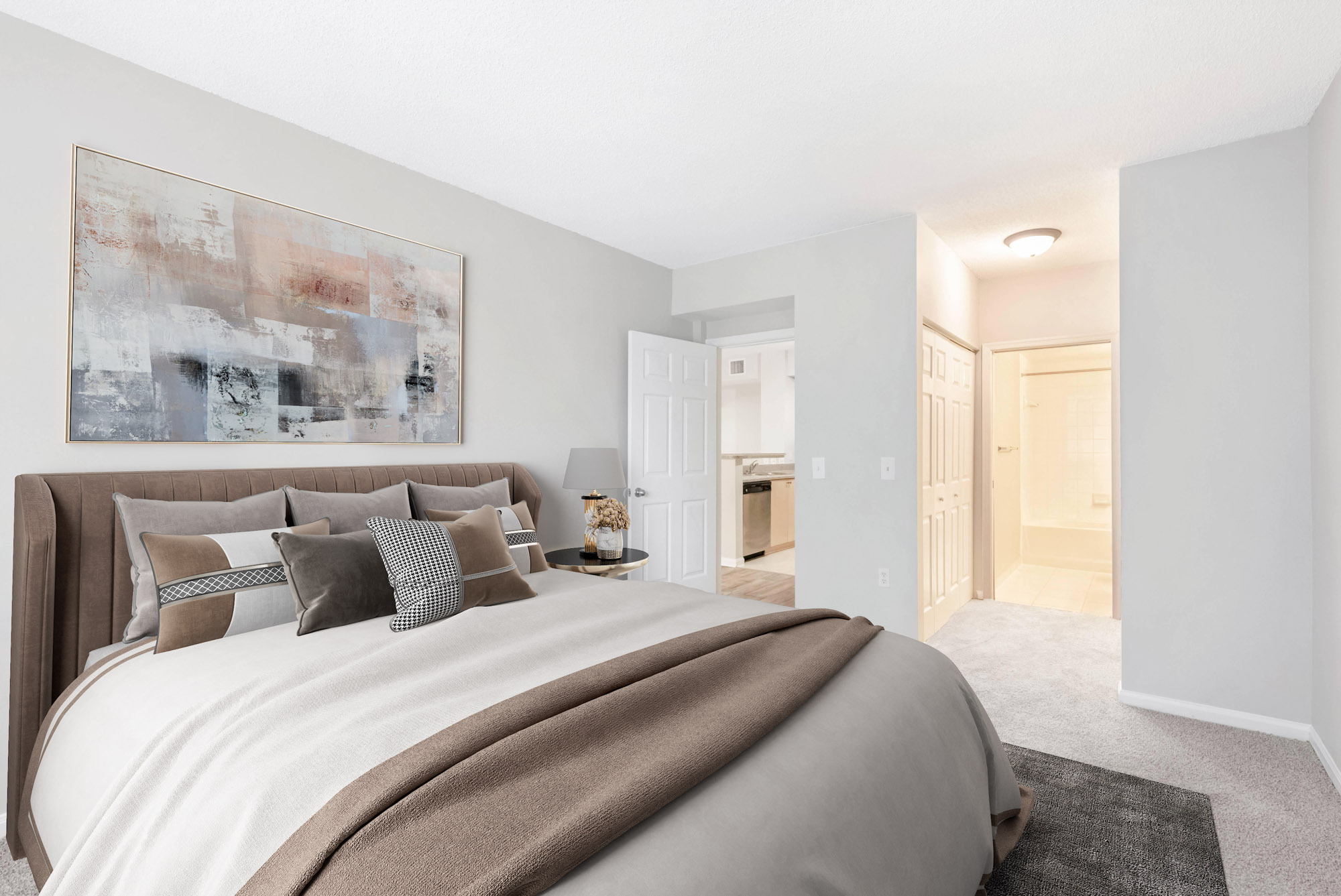 A bedroom in a Miramar Lakes apartment in Fort Lauderdale, FL