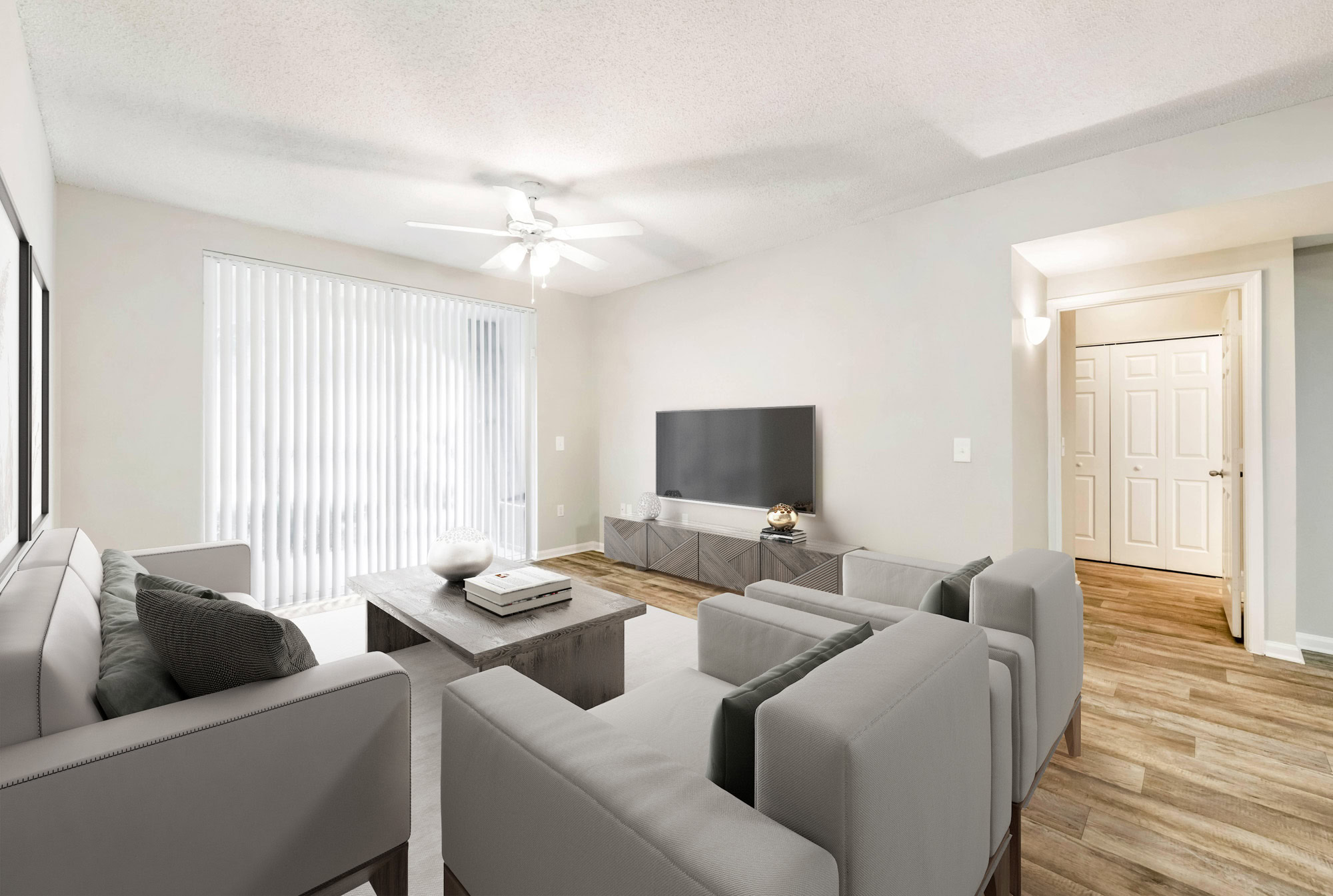 A living room in a Miramar Lakes apartment in Fort Lauderdale, FL