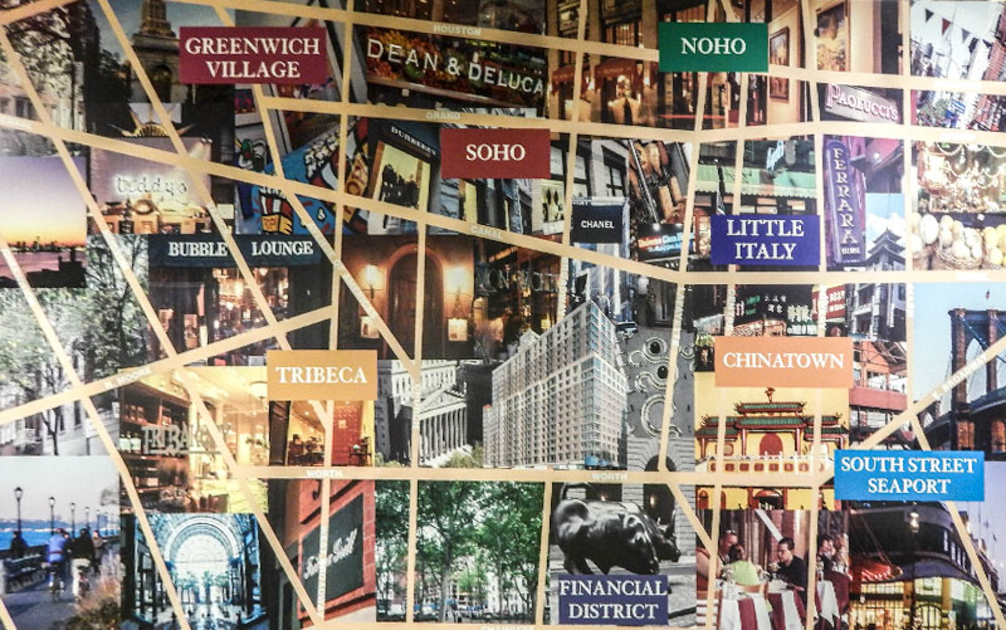 A collage of images in Manhattan by 111 Worth apartments in New York, NY.