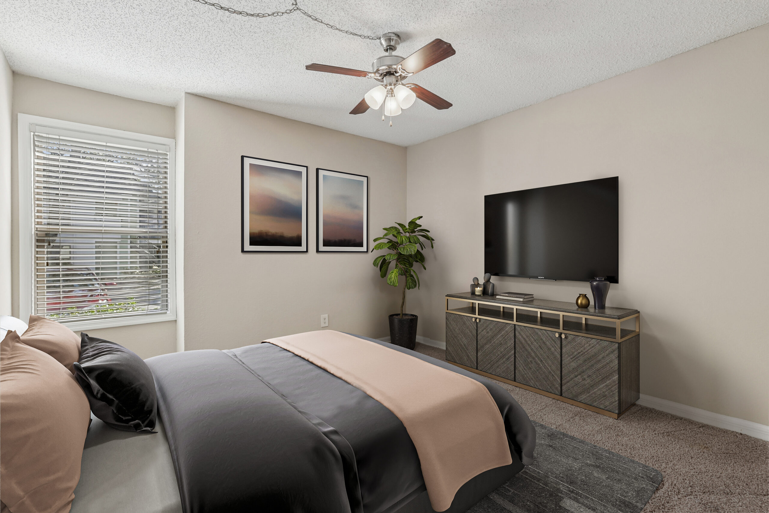 A bedroom at the Oak Ramble apartments in Tampa Palms, Florida