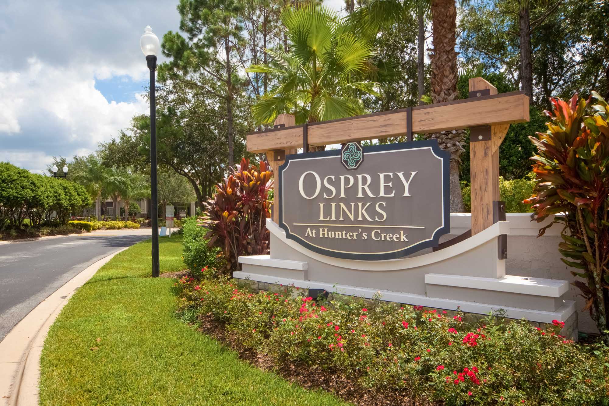 A sign at Osprey Links at Hunter's Creek apartments in Orlando, Florida.