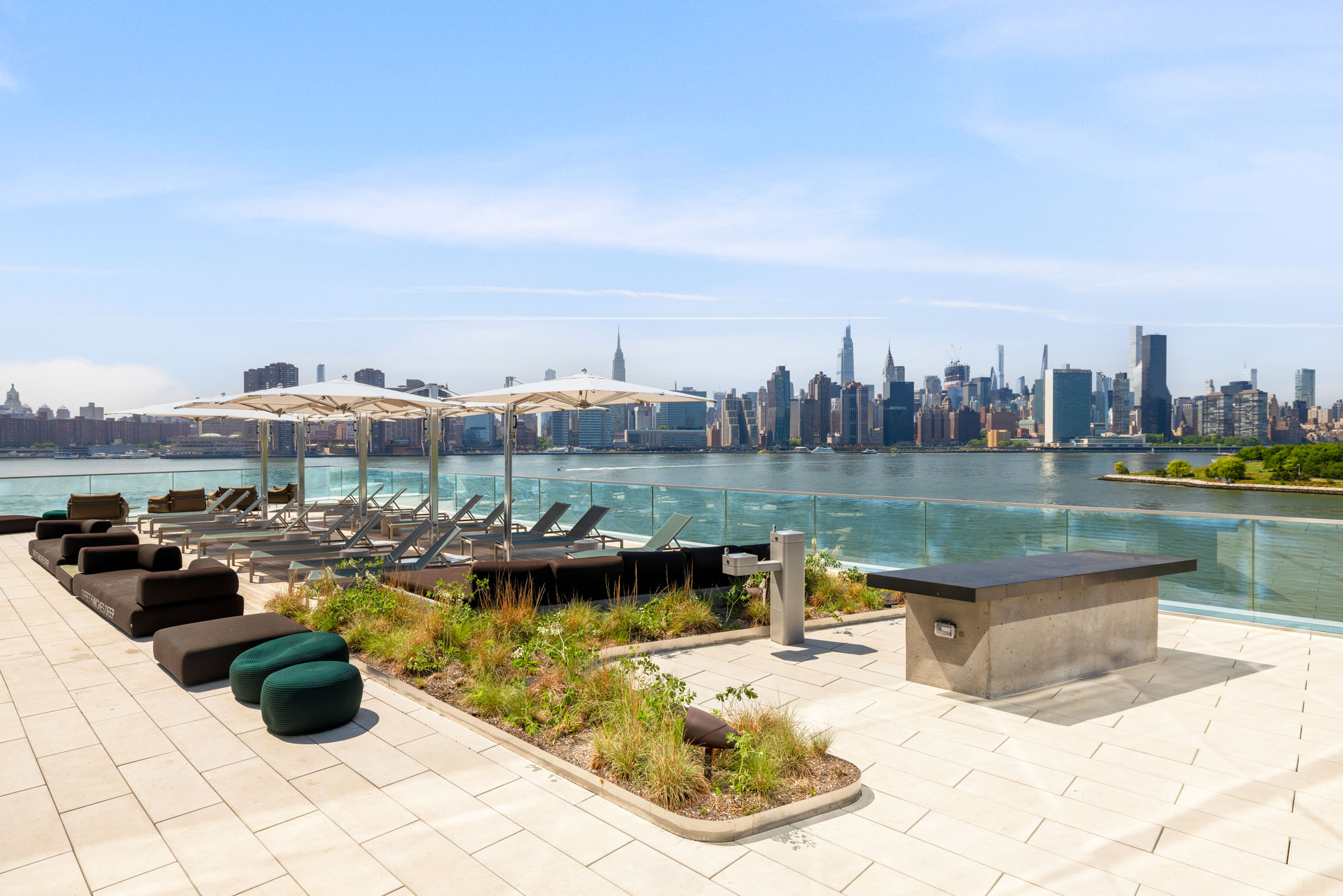 The outdoor pool at Eagle + West apartments in Greenpoint Landing in Brooklyn, New York.