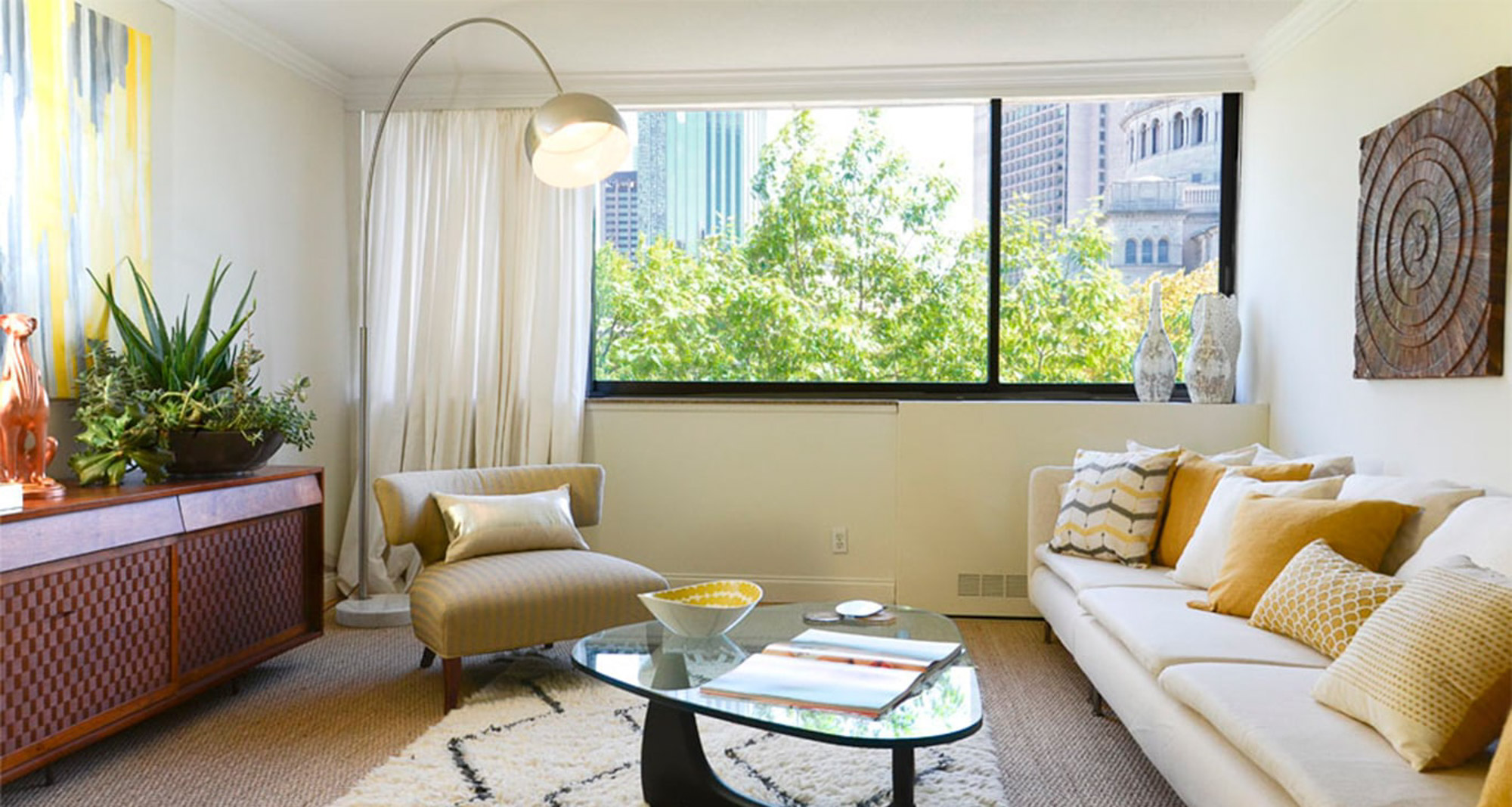 The living area in a Church Park apartment in Boston, Massachusetts.