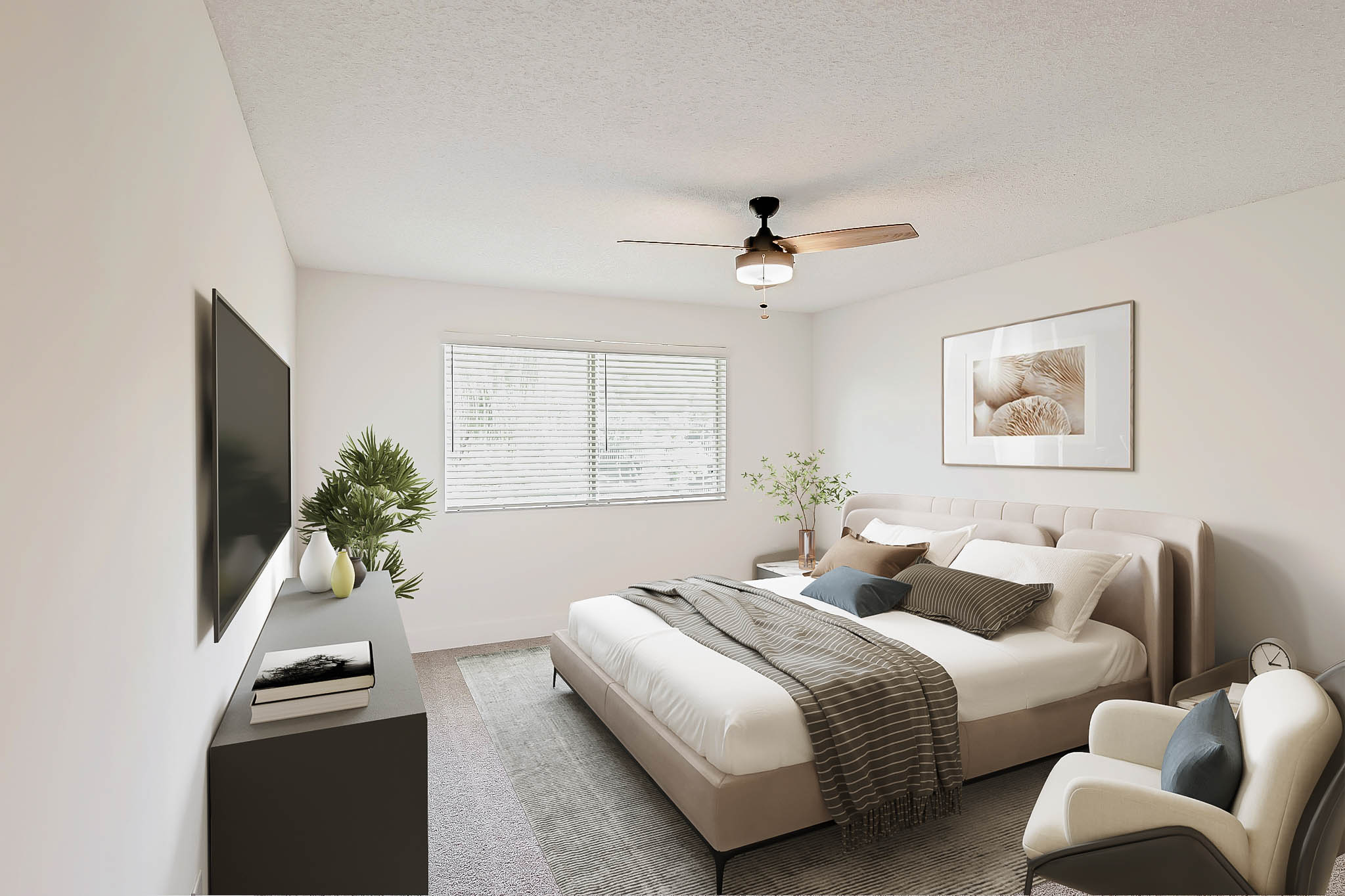 A bedroom at Sabal Pointe apartments in South Florida