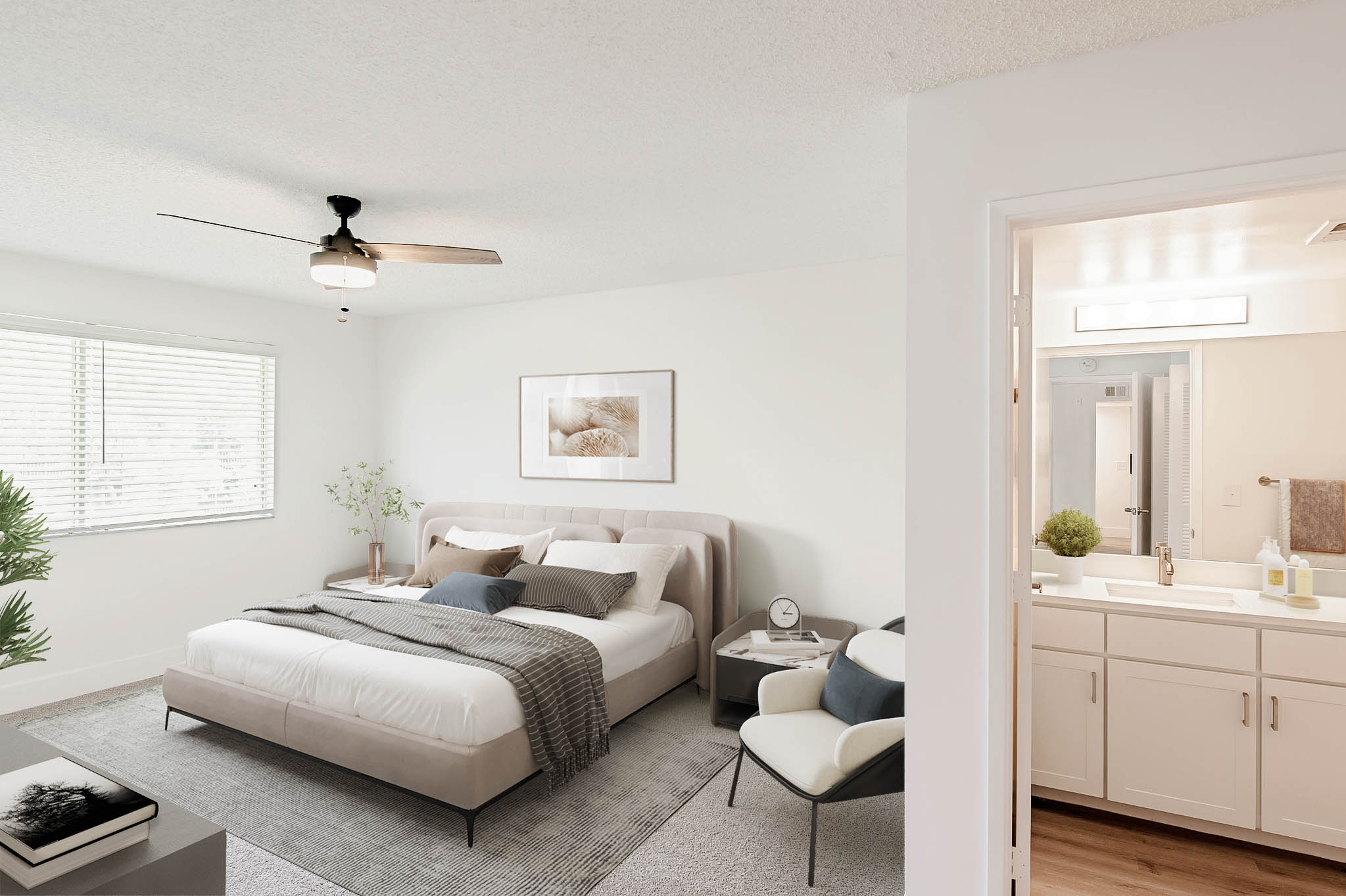 A bedroom at Sabal Pointe apartments in South Florida