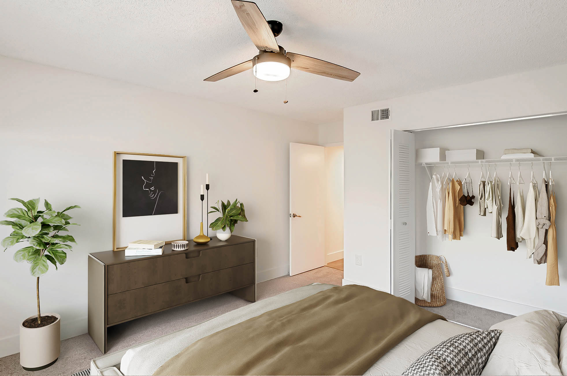 A bedroom at Sabal Pointe apartments in South Florida