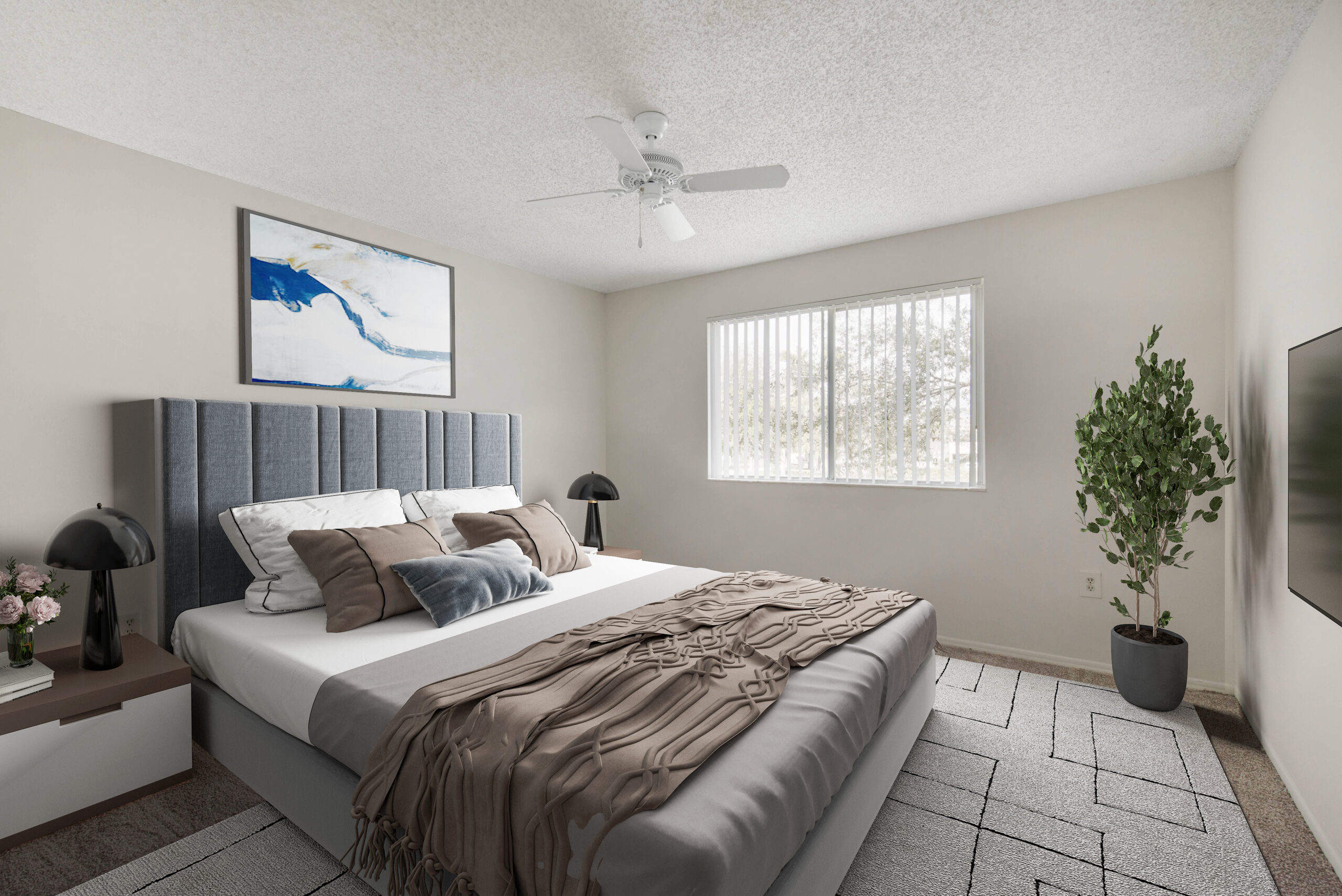 A bedroom at Sabal Pointe apartments in South Florida