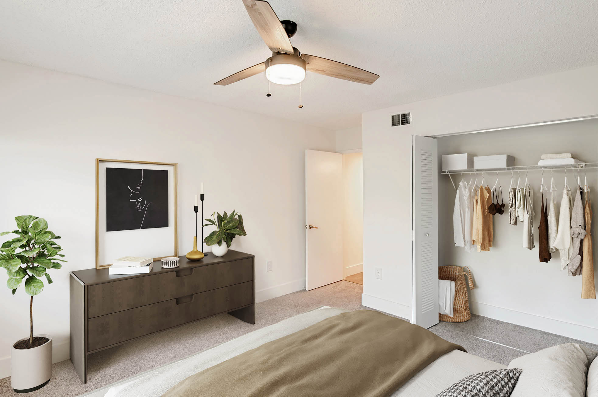 A bedroom at Sabal Pointe apartments in South Florida