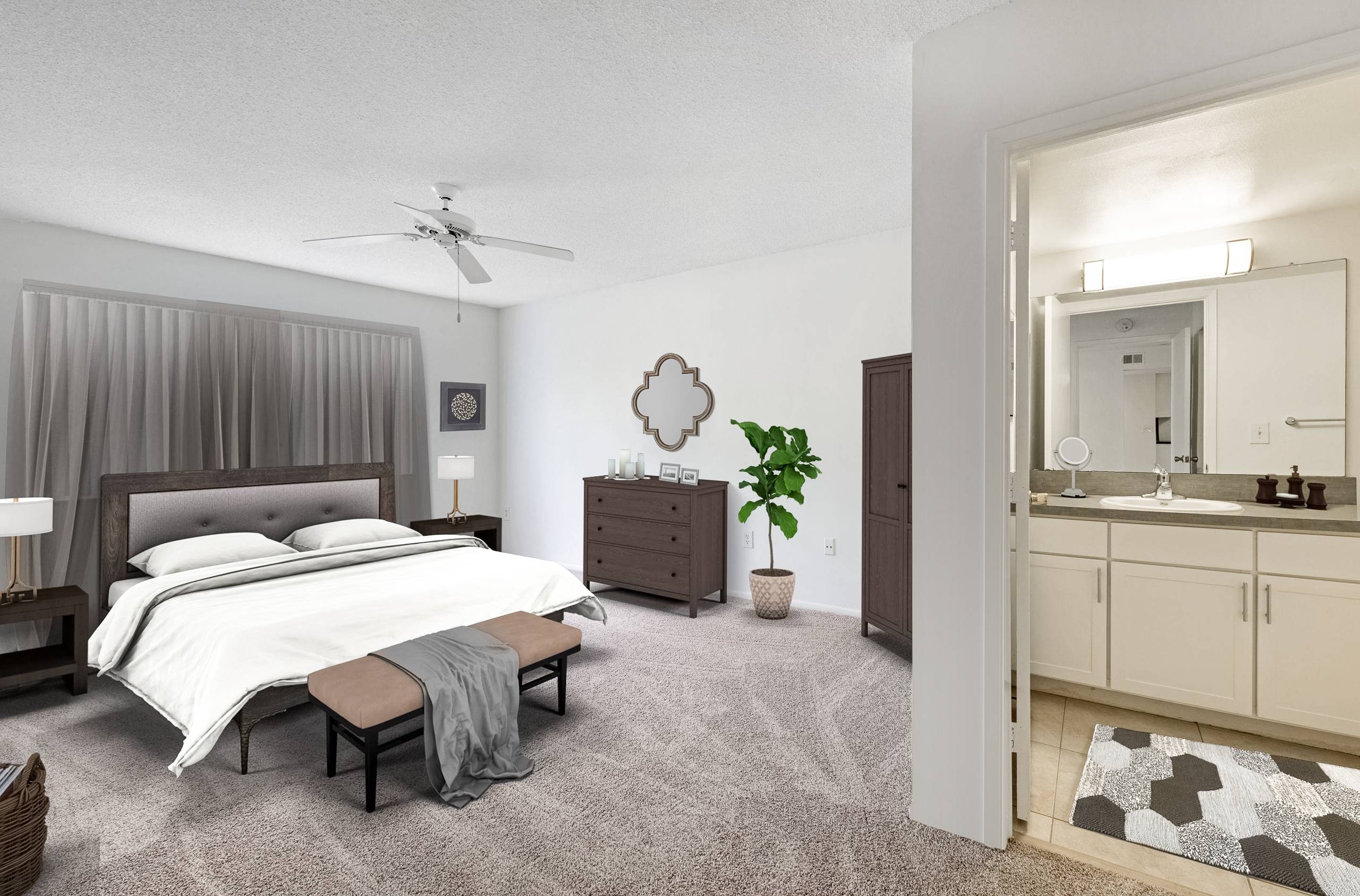 A bedroom at Sabal Pointe apartments in South Florida