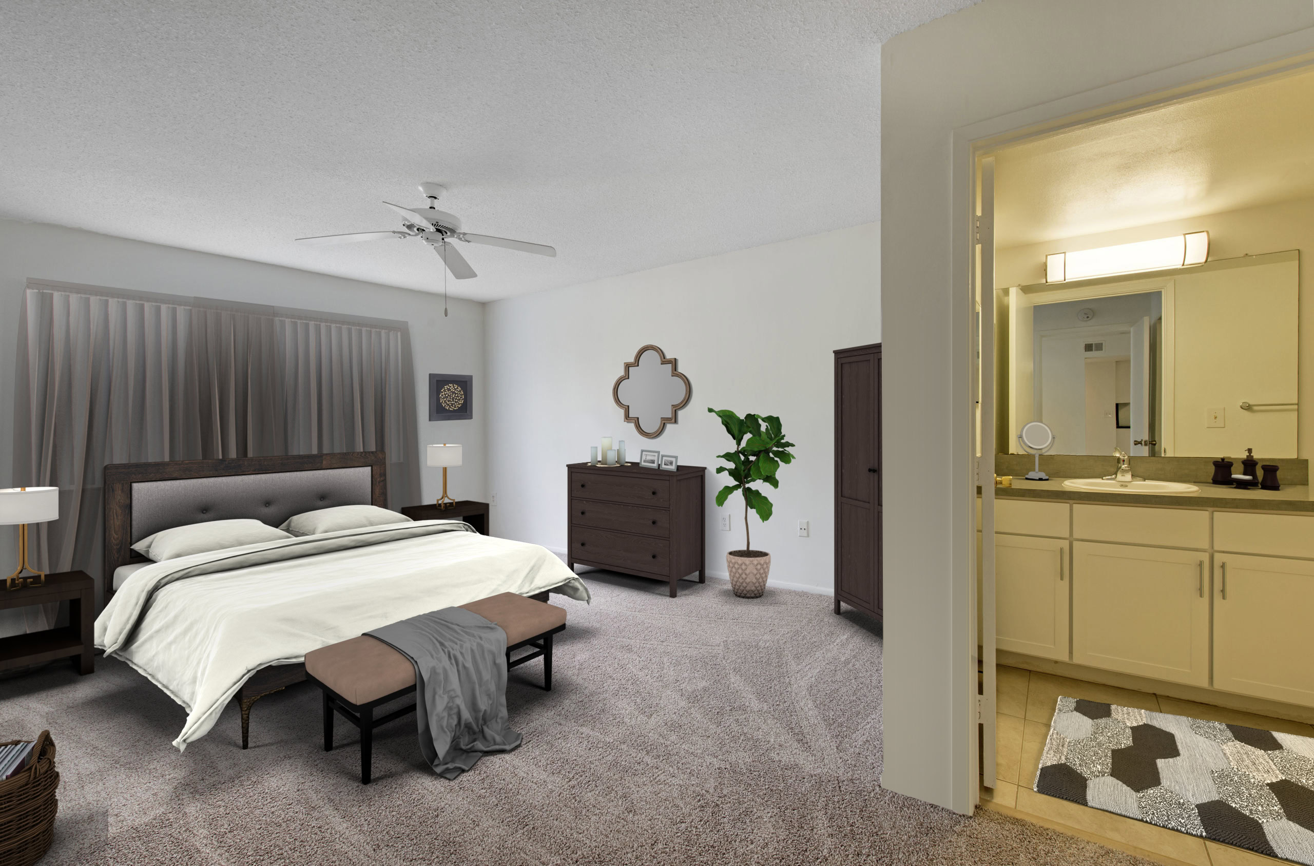 A bedroom at Sabal Pointe in Fort Lauderdale, FL.