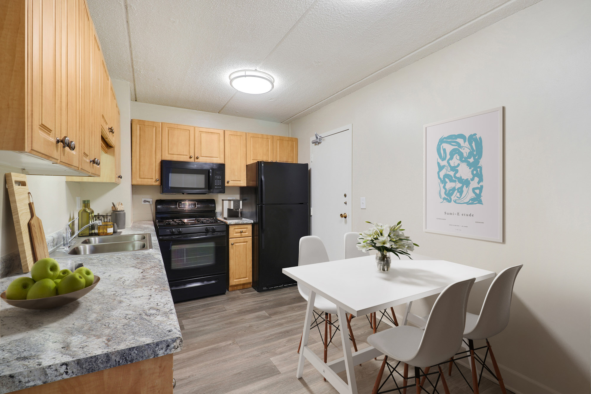 The kitchen at The Pavilion apartments in Chicago, IL