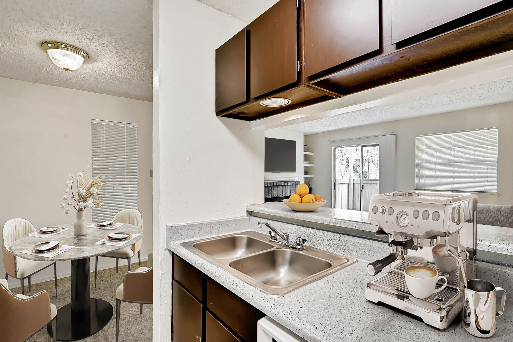 The kitchen in an apartment at The Gables of McKinney in McKinney, TX.