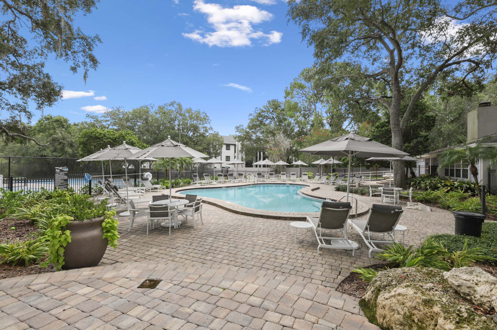 The pool at Oak Ramble apartments in Tampa, FL.