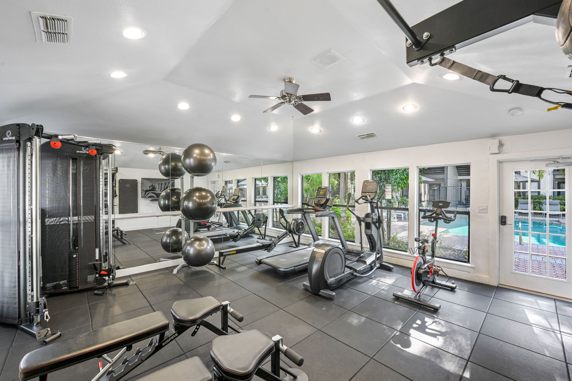 The fitness center at South Pointe apartments in Tampa, Florida.