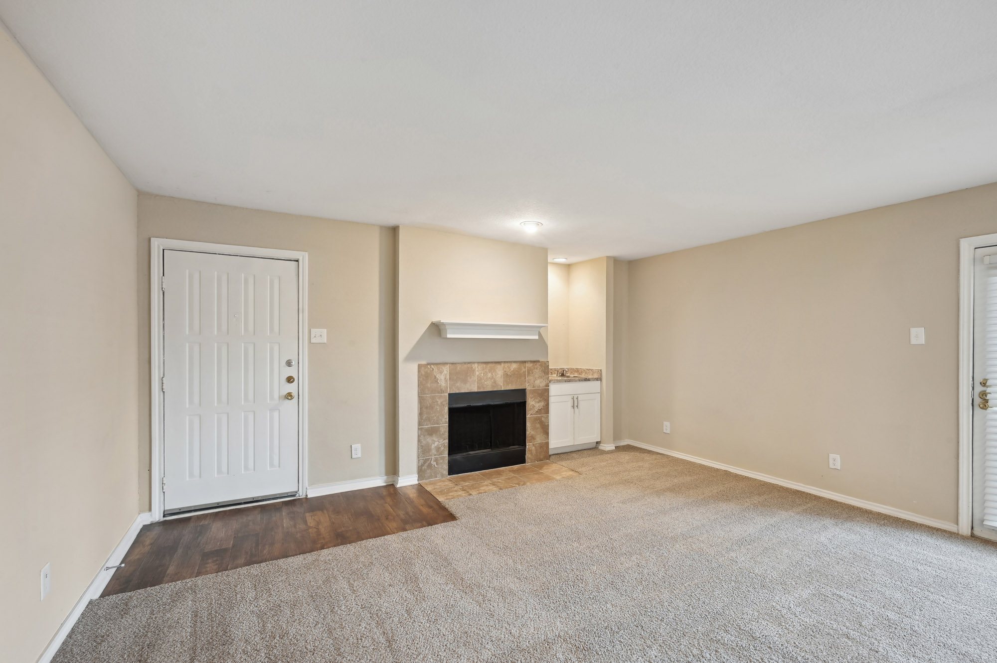 The living area at Lake Village West apartments in Garland, TX.