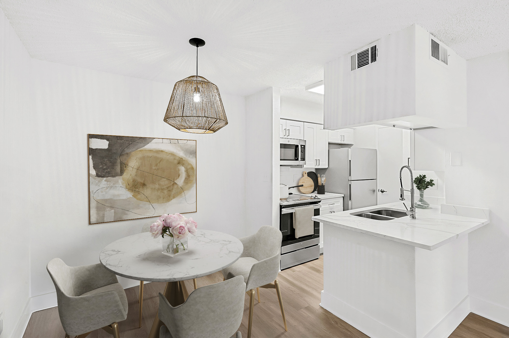 The living area in an apartment in St. James Crossing in Tampa, Florida.