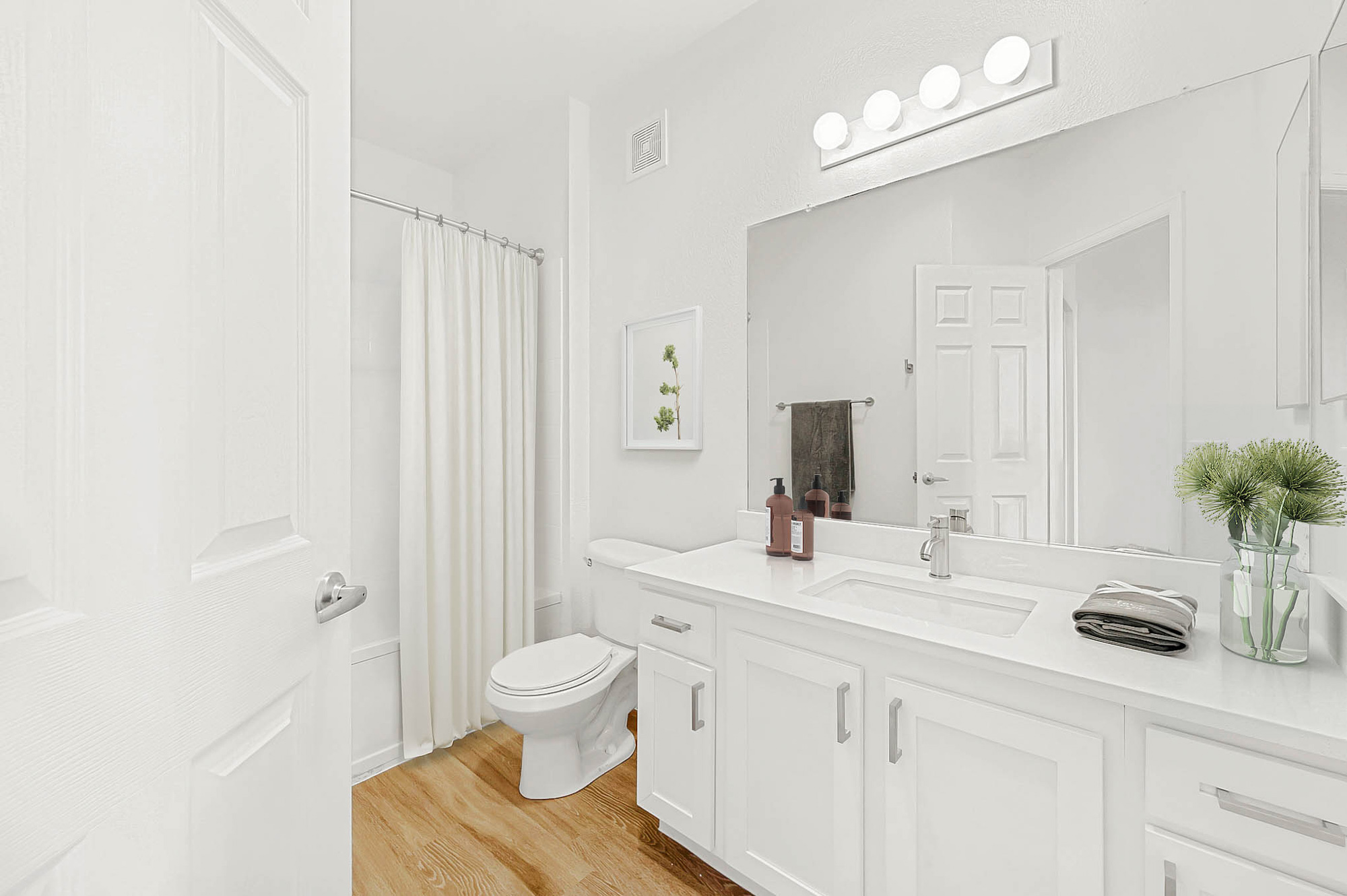 A bathroom in an apartment at The Village at Legacy Ridge near Denver, Colorado.