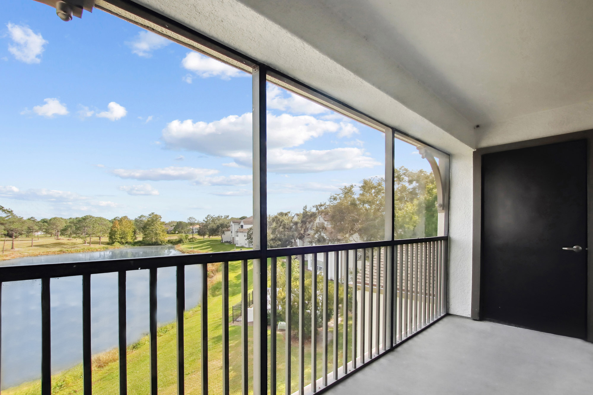 The balcony in an apartment at Osprey Links at Hunter's Creek in Orlando, Florida.