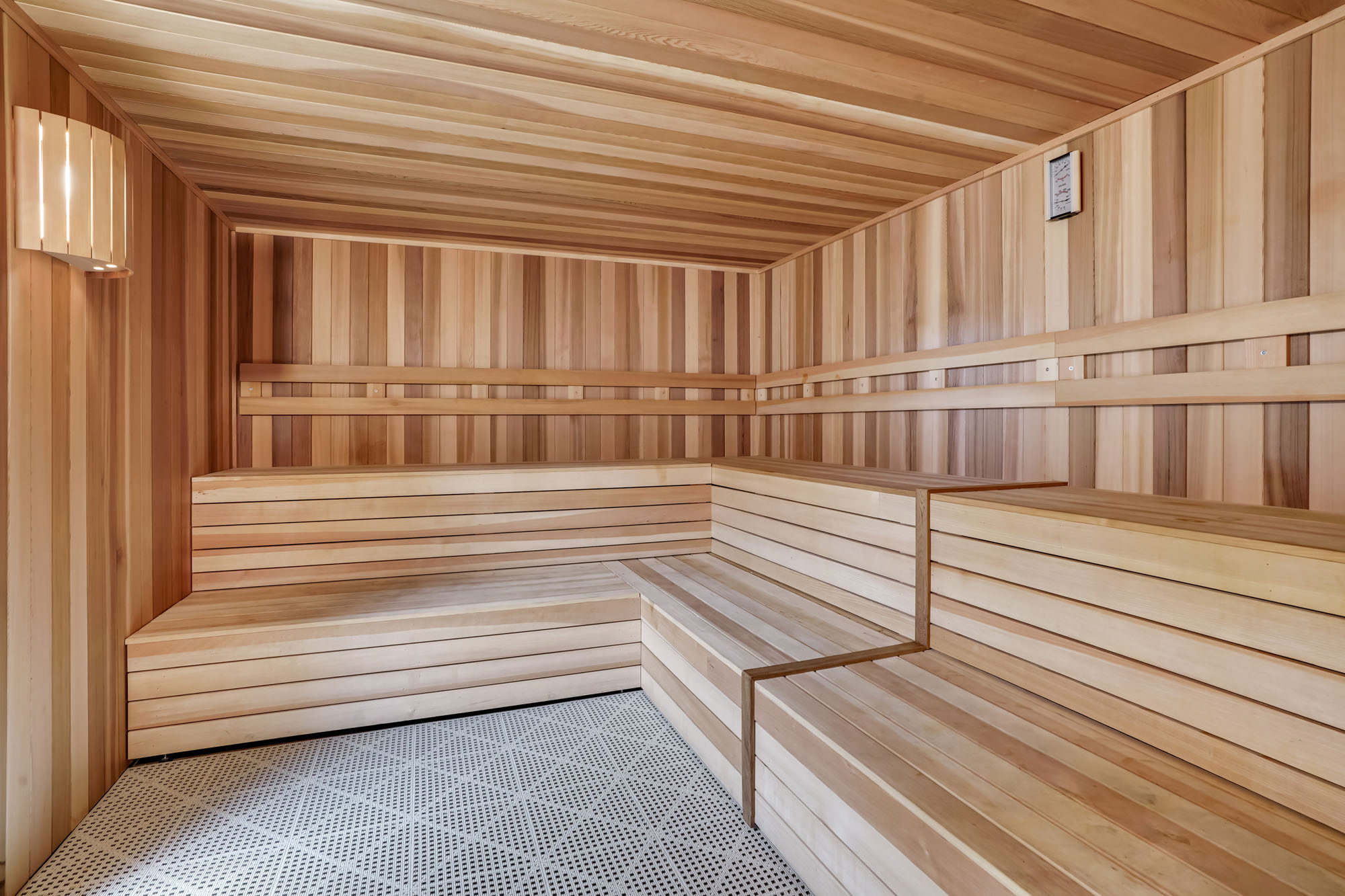 A sauna at Waterside Plaza apartments in Manhattan.