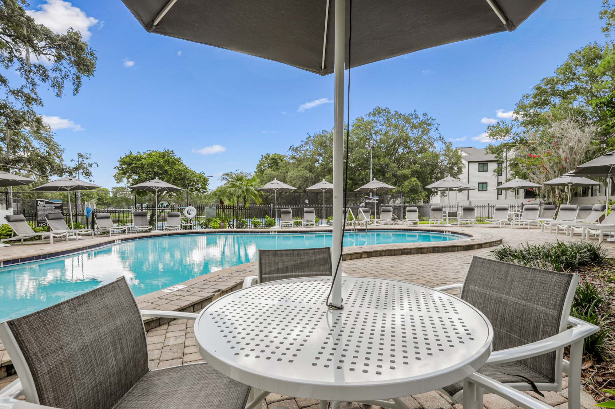 The pool at Oak Ramble apartments in Tampa, FL.