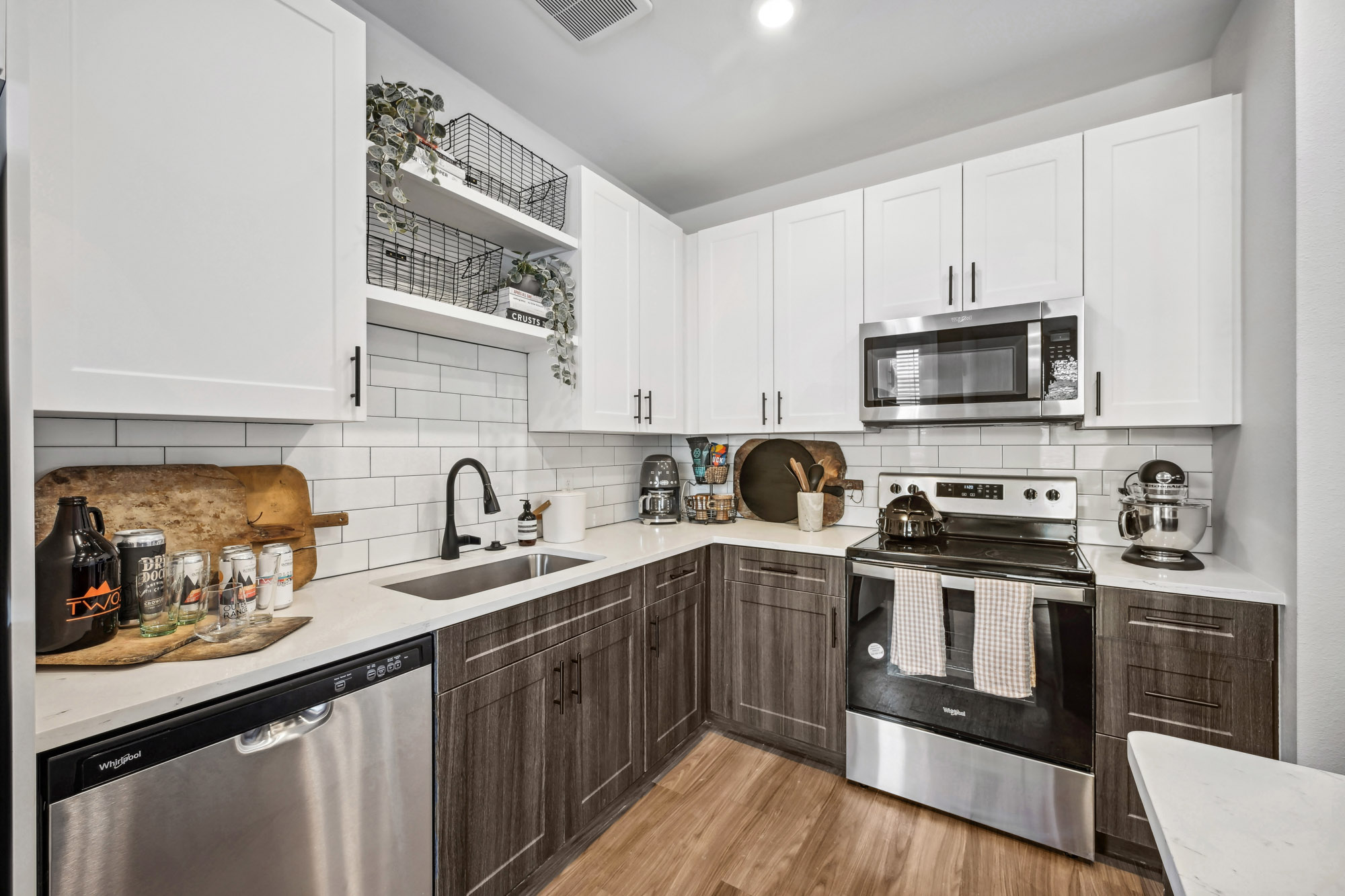 The kitchen in a Marlon at Central Park apartment near Denver, Colorado.