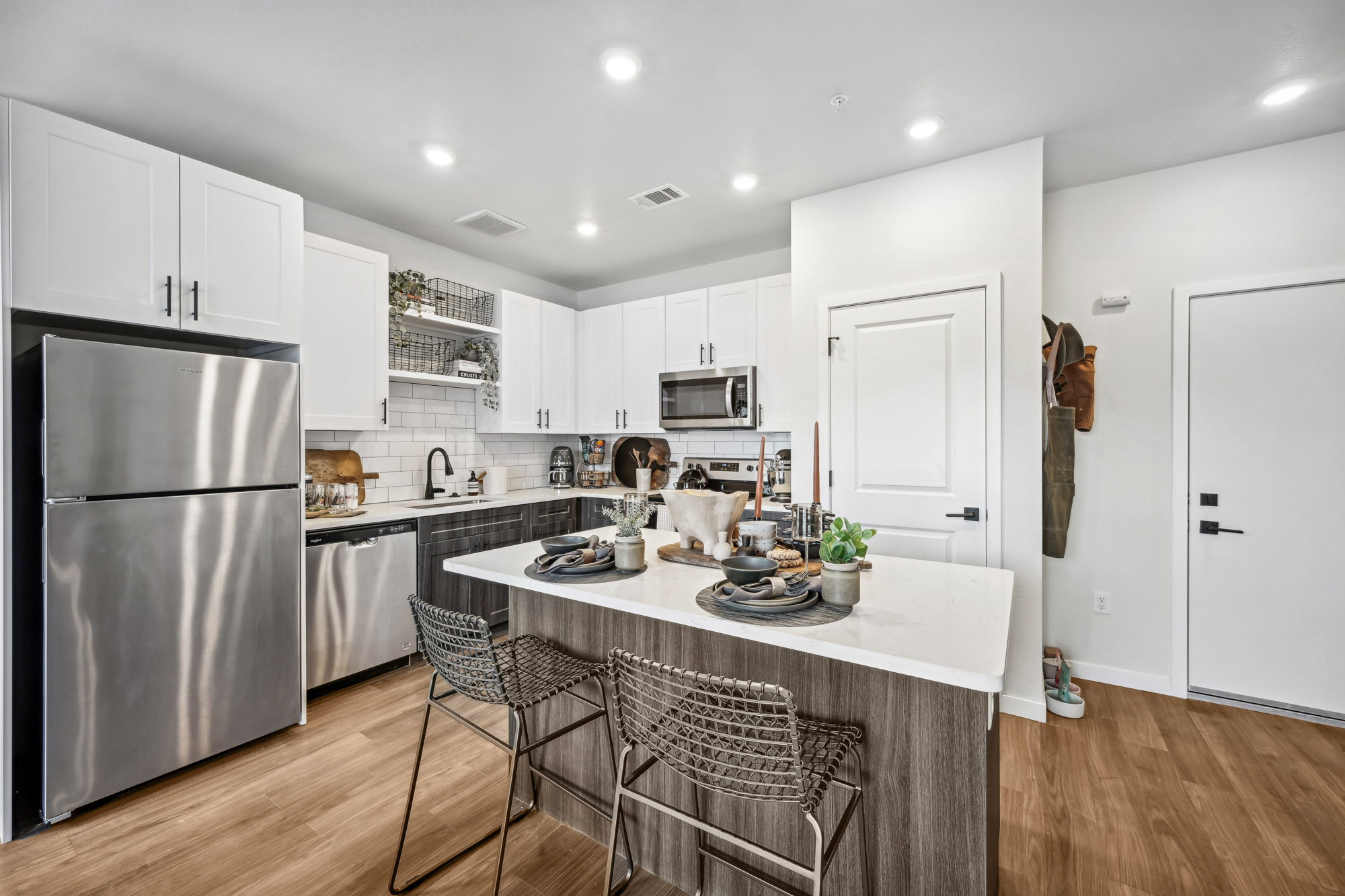 The kitchen in a Marlon at Central Park apartment near Denver, Colorado.