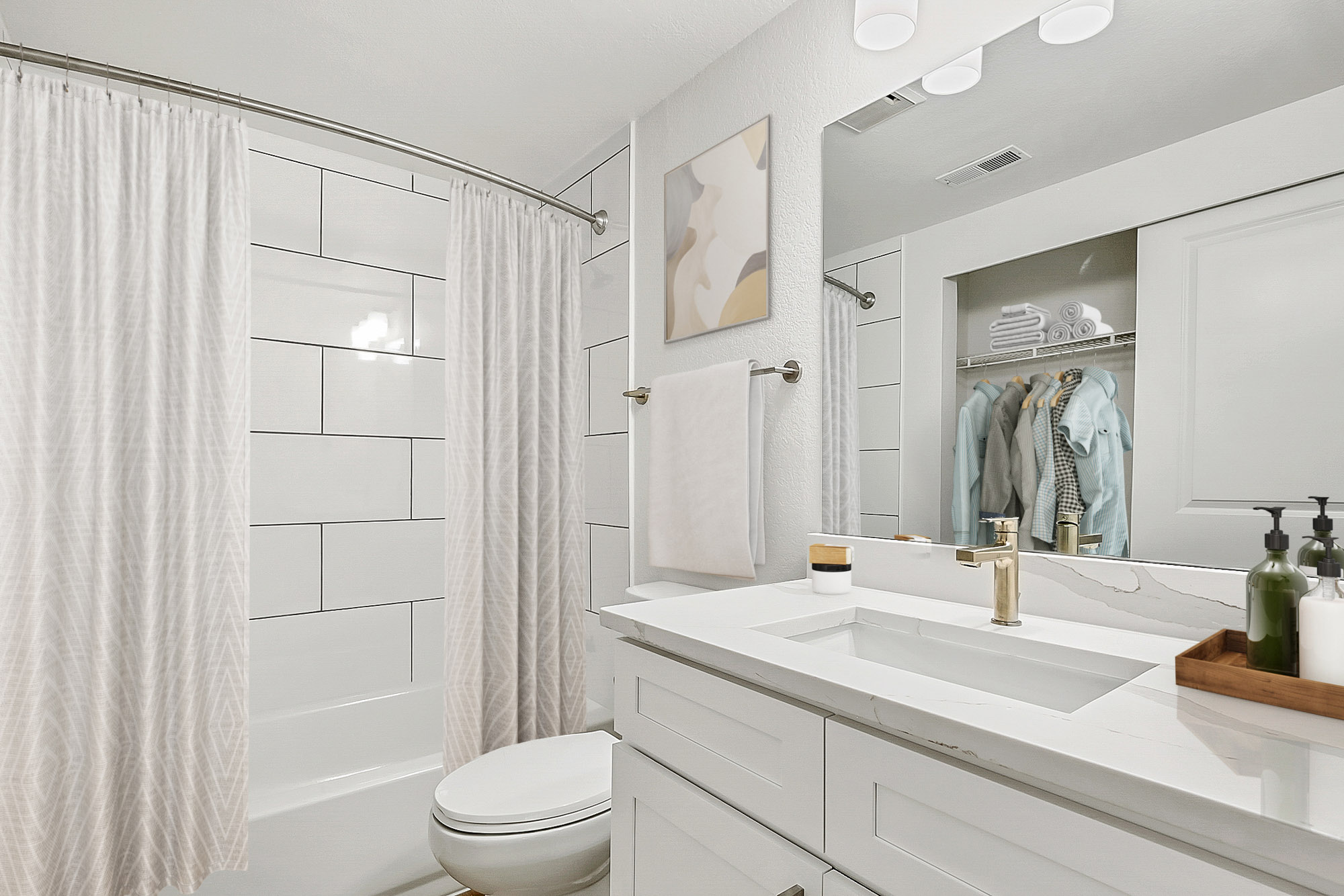 The bathroom in an apartment at Stillwater near Salt Lake City, Utah.