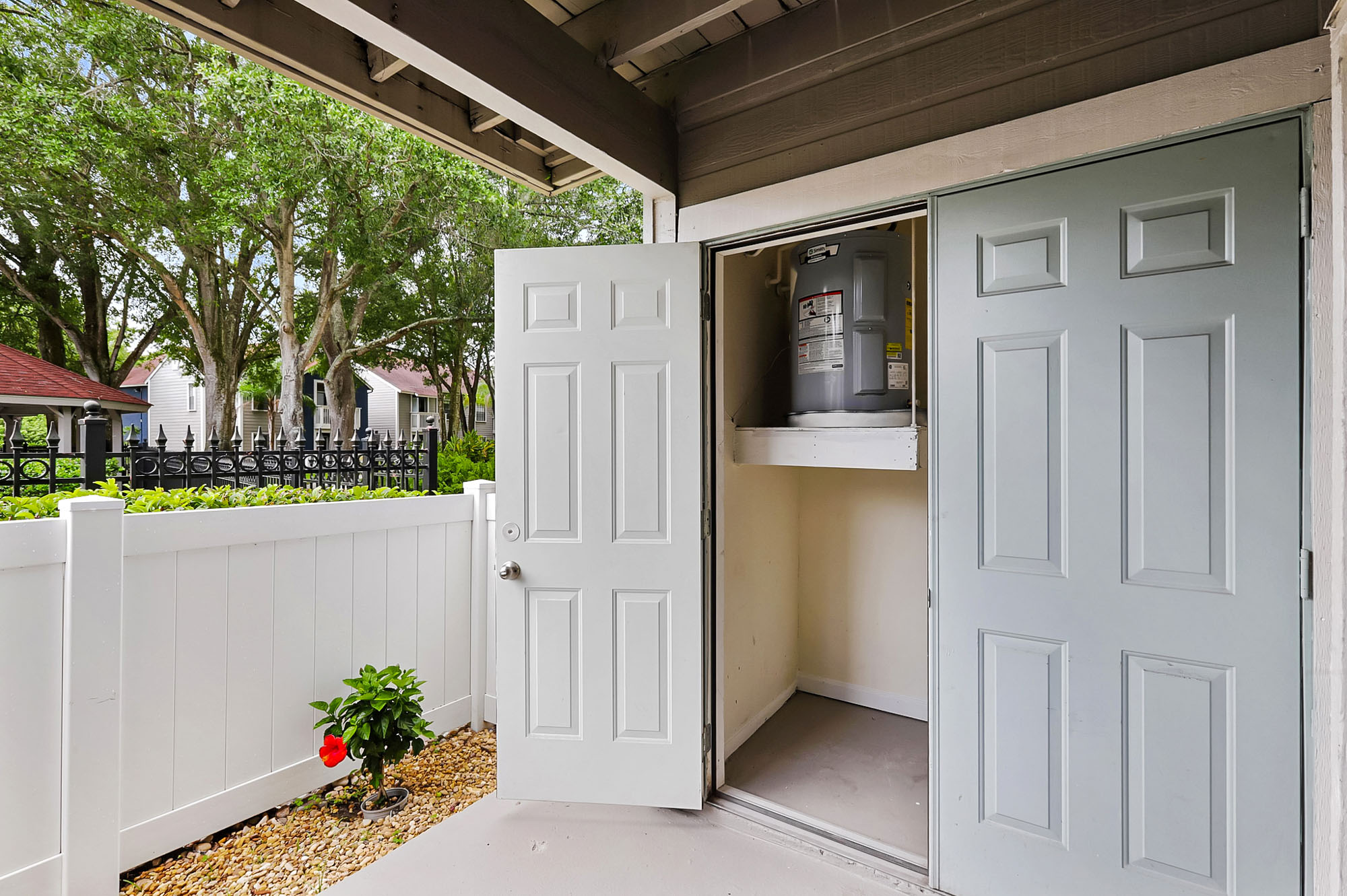 The patio in an apartment in St. James Crossing in Tampa, Florida.