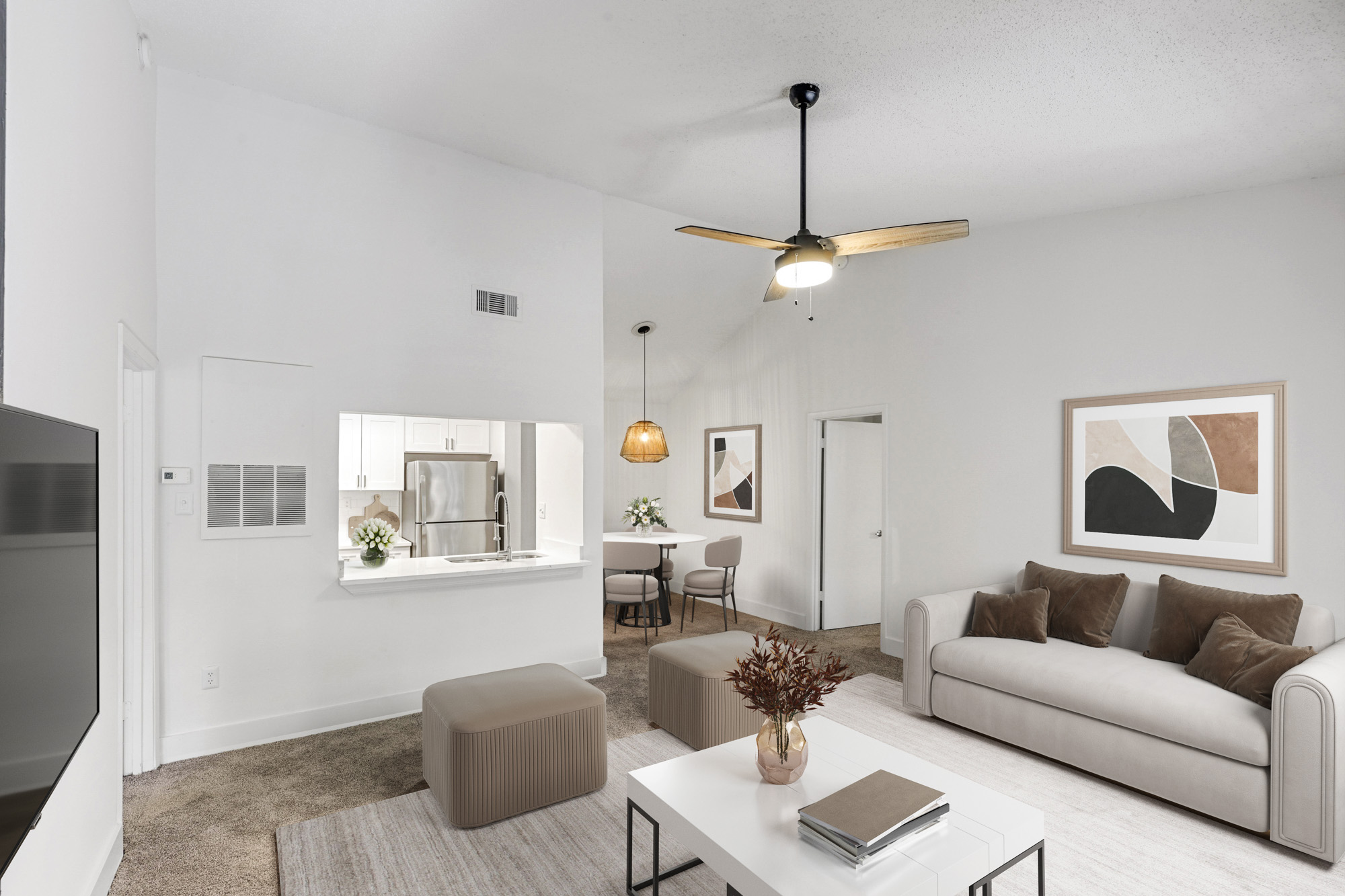 The living area of an apartment at South Pointe in Tampa, Florida.