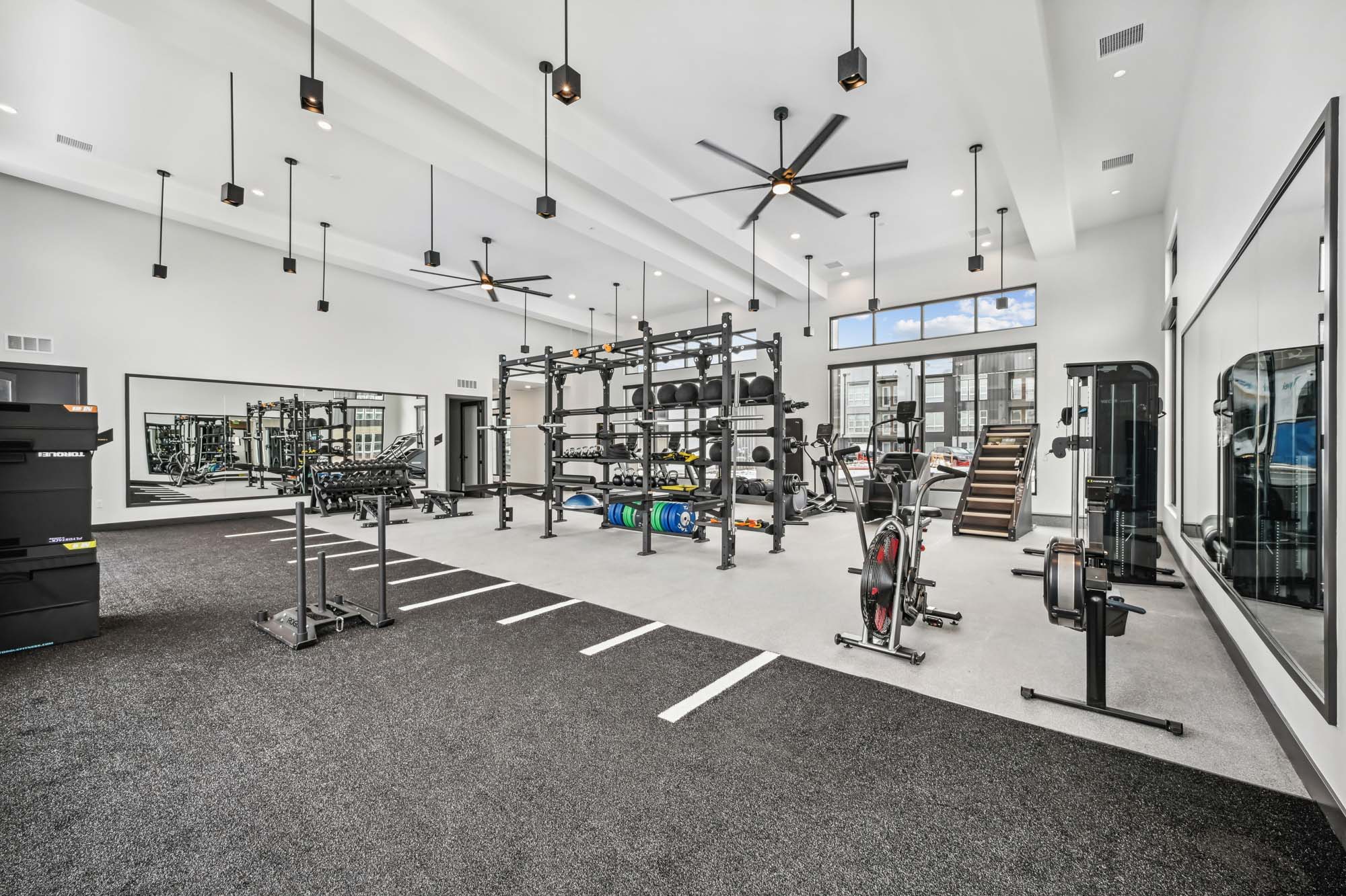 The fitness center at Marlon at Central Park apartments near Denver, Colorado.