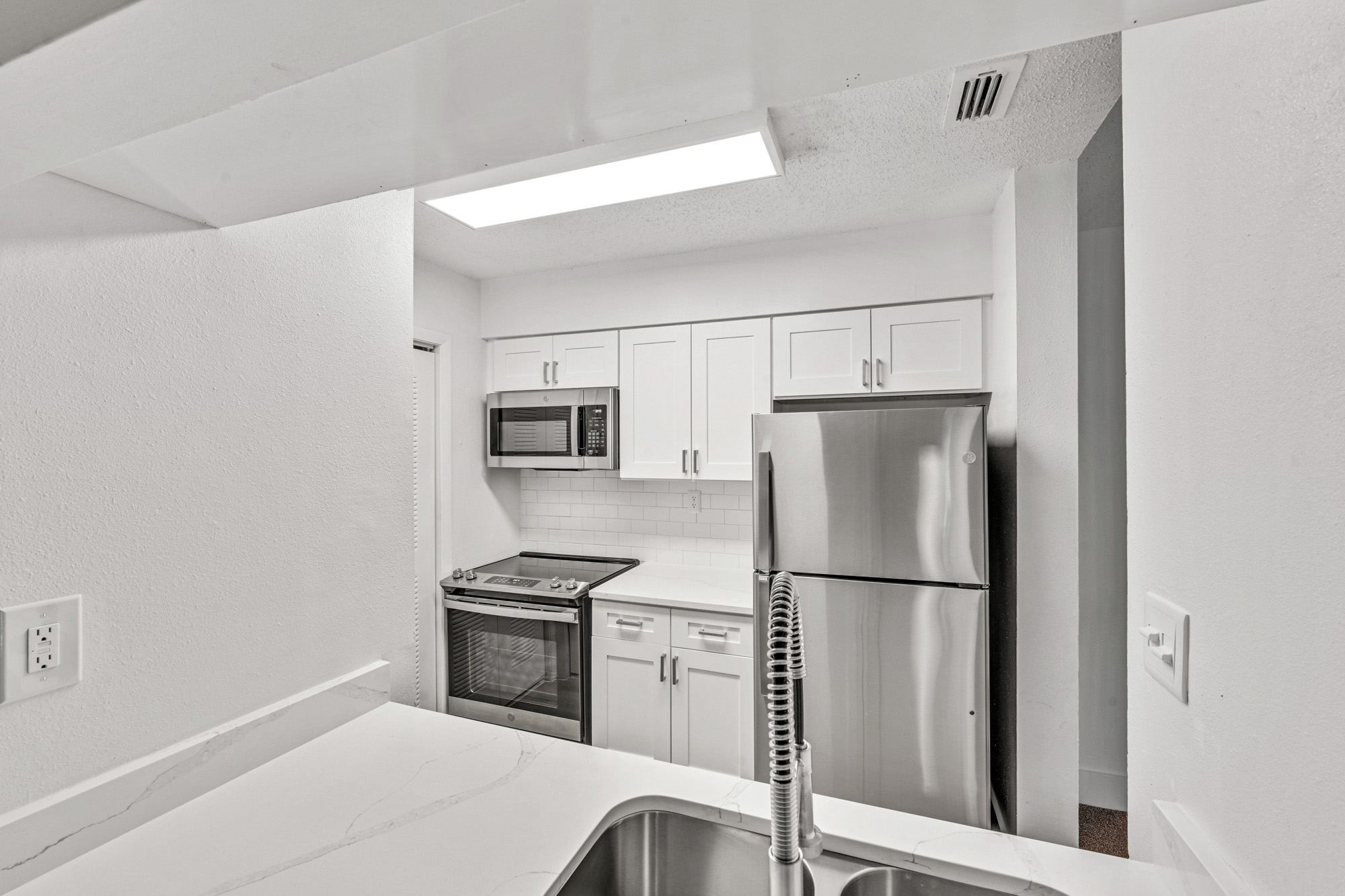 The kitchen of an apartment at South Pointe in Tampa, Florida.