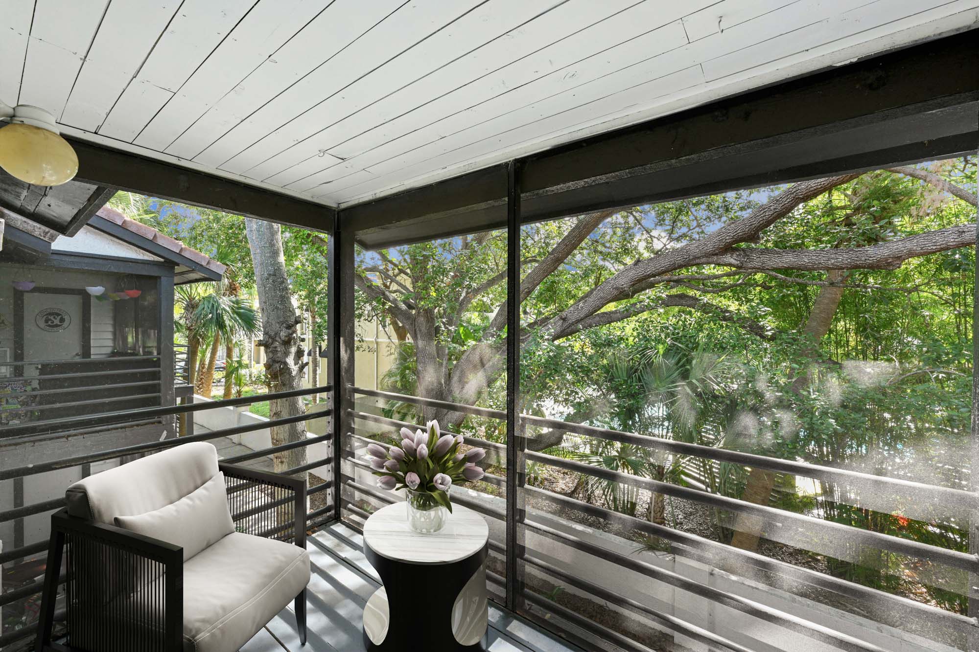 The balcony of an apartment at South Pointe in Tampa, Florida.