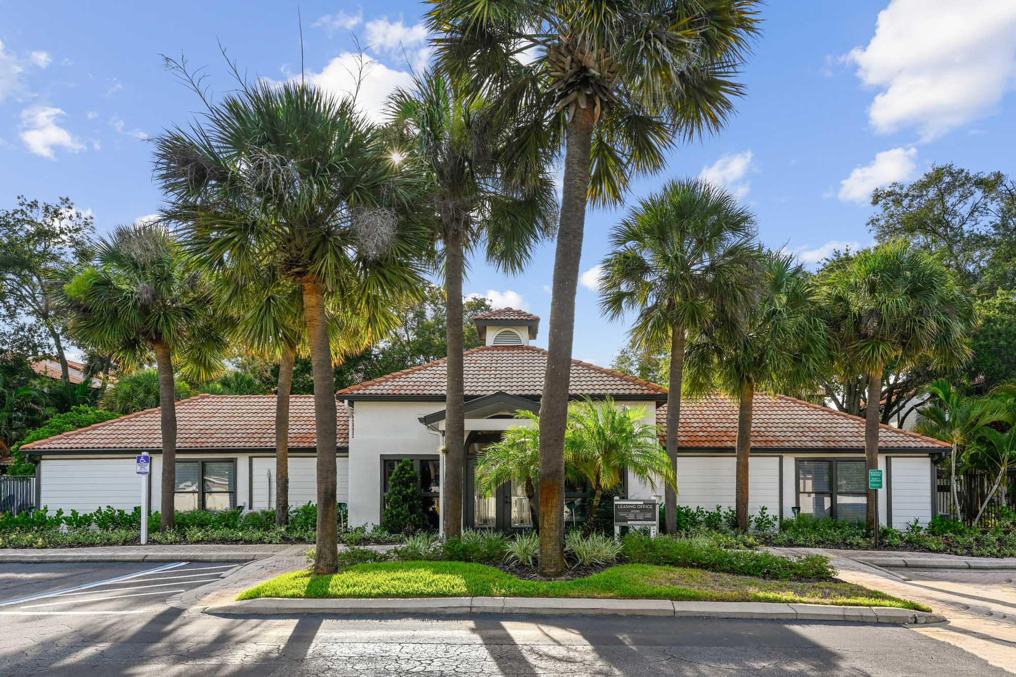 The exterior of the clubhouse at South Pointe in Tampa, Florida.