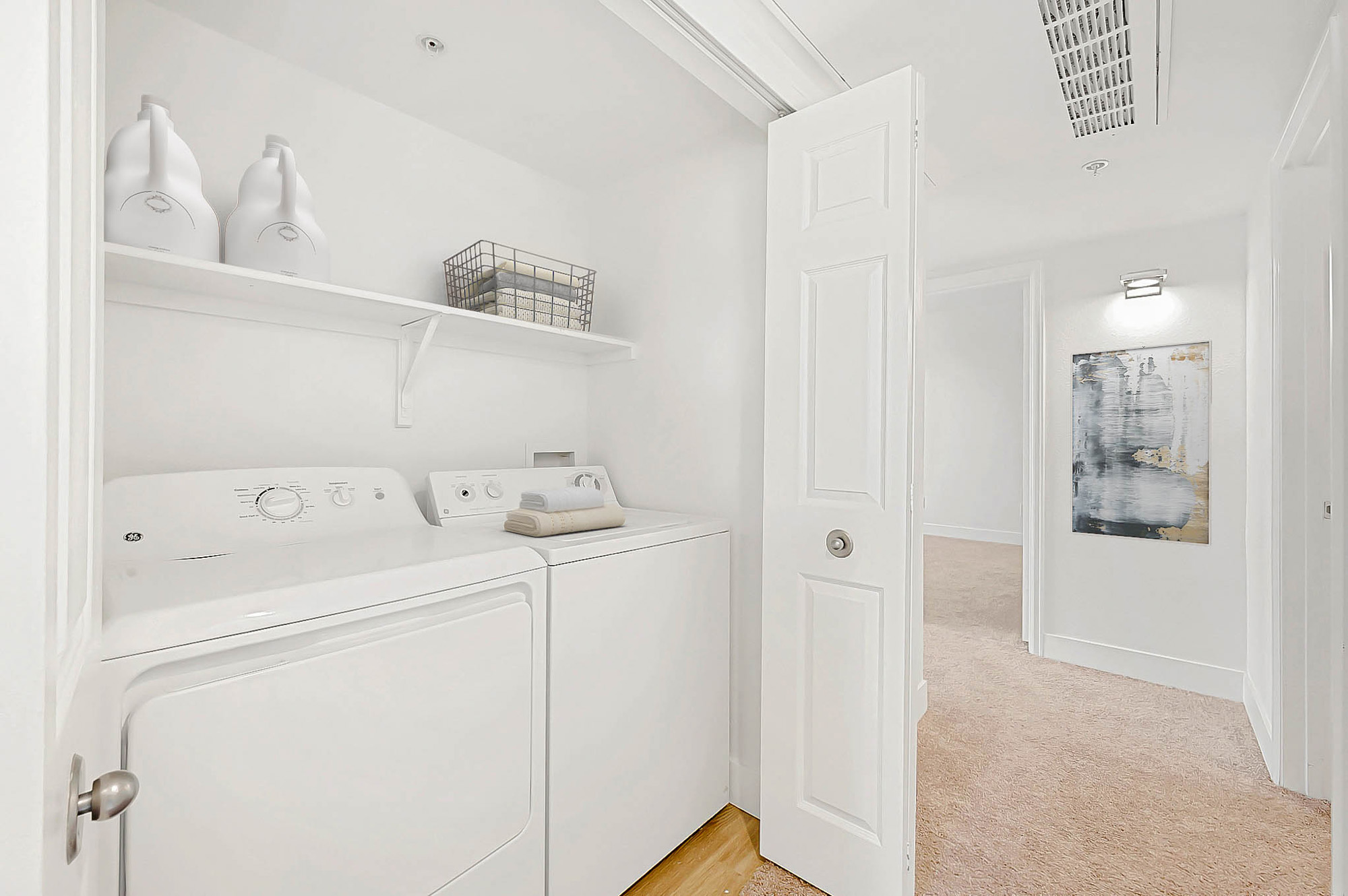 The washer and dryer in an apartment at The Village at Legacy Ridge near Denver, Colorado.