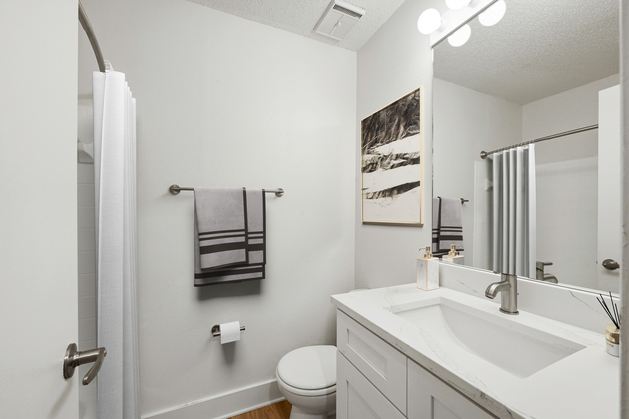 The bathroom of an apartment at South Pointe in Tampa, Florida.