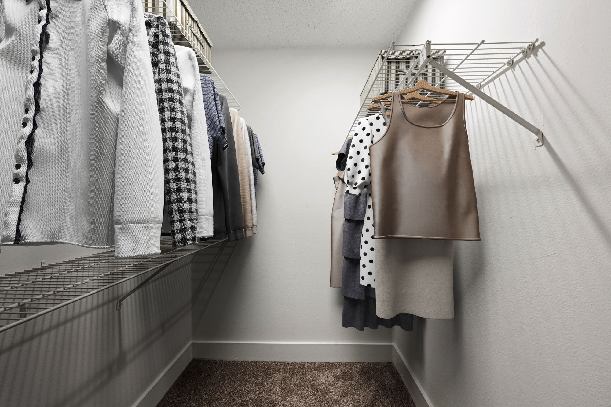 The closet of an apartment at South Pointe in Tampa, Florida.