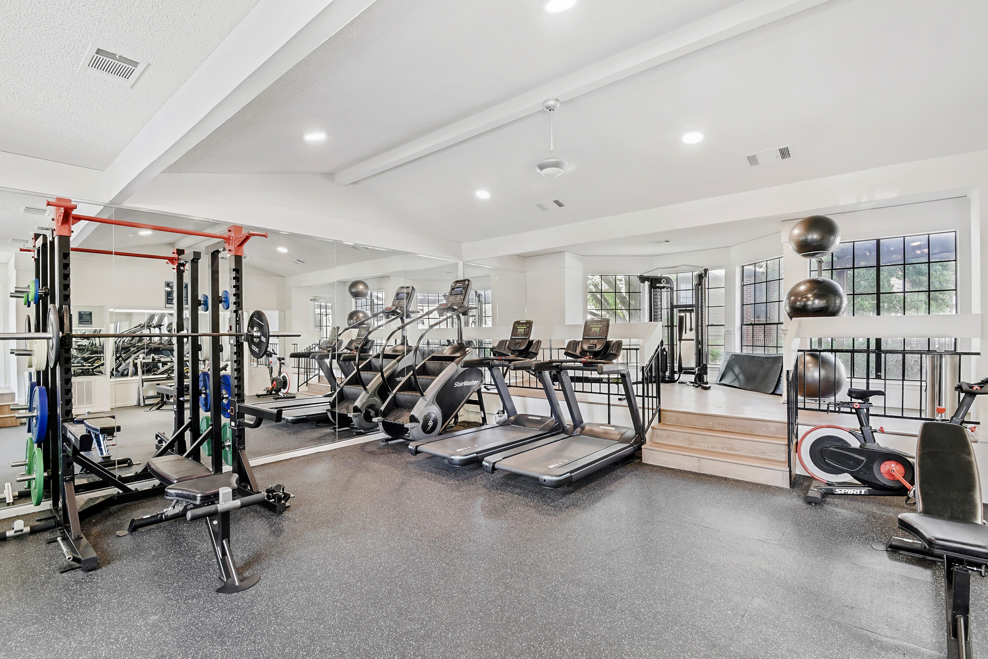 The fitness center at The Arbors at Wells Branch apartments in Austin, TX.