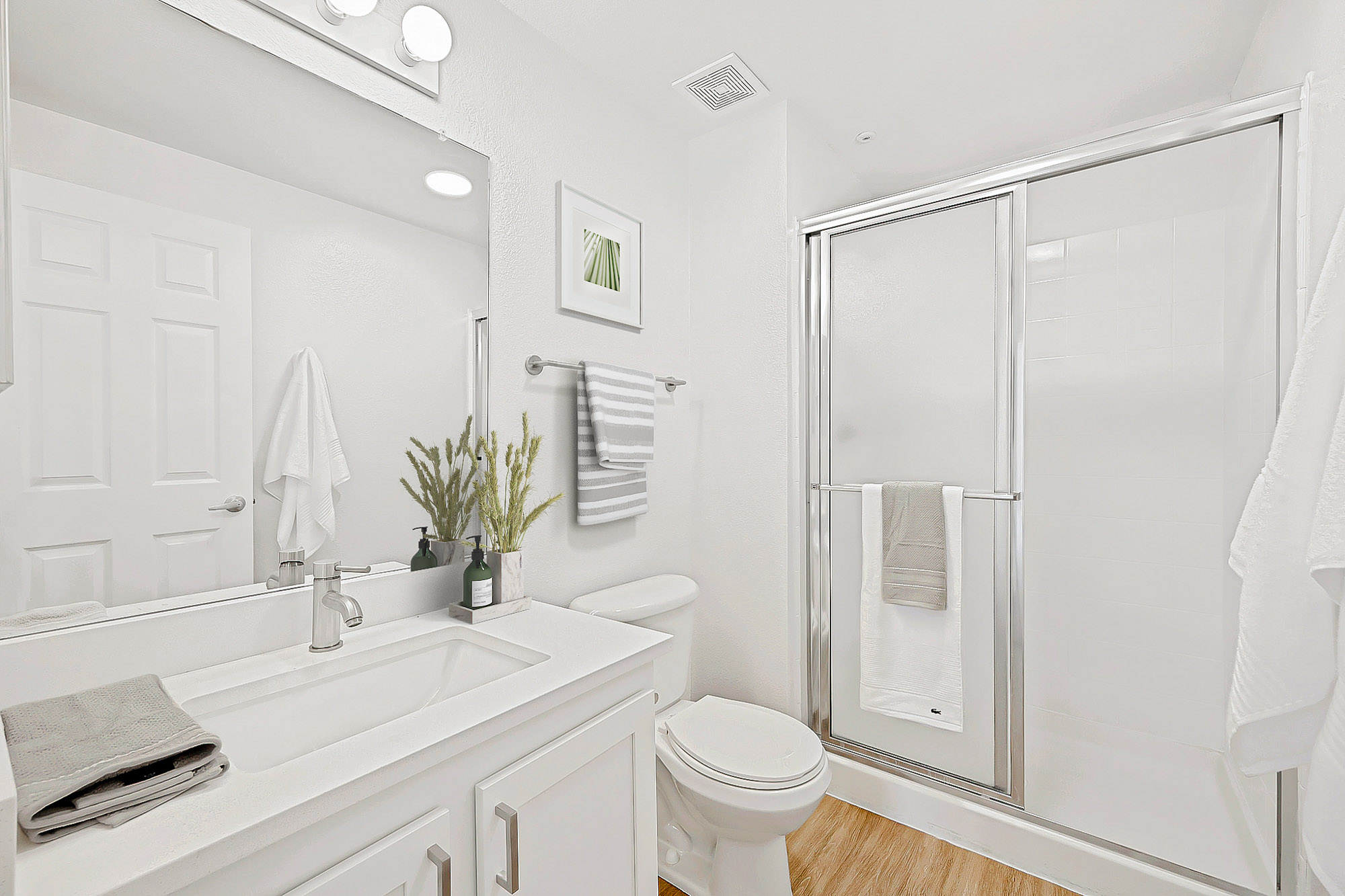 A bathroom in an apartment at The Village at Legacy Ridge near Denver, Colorado.