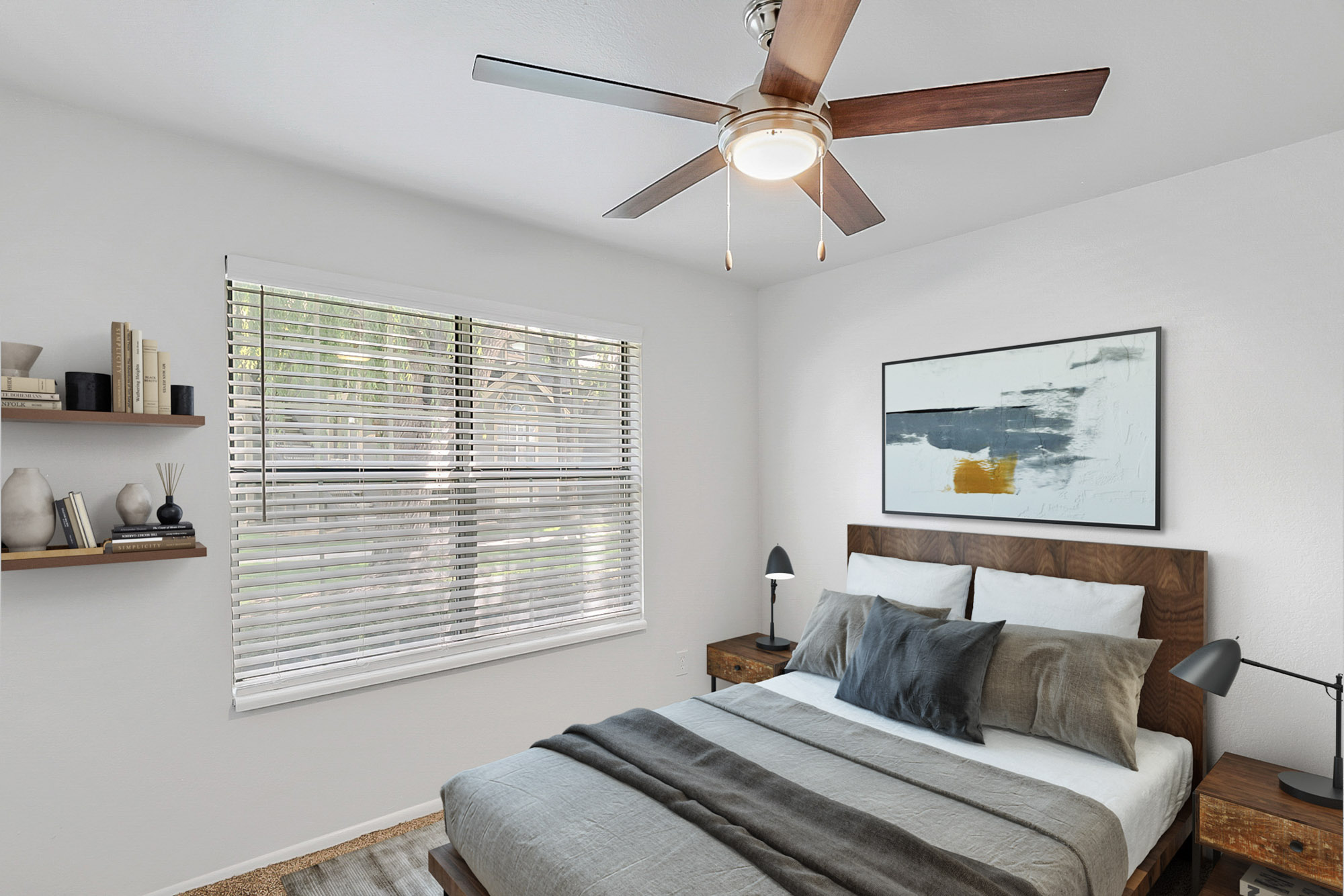 The bedroom in an apartment at Stillwater near Salt Lake City, Utah.