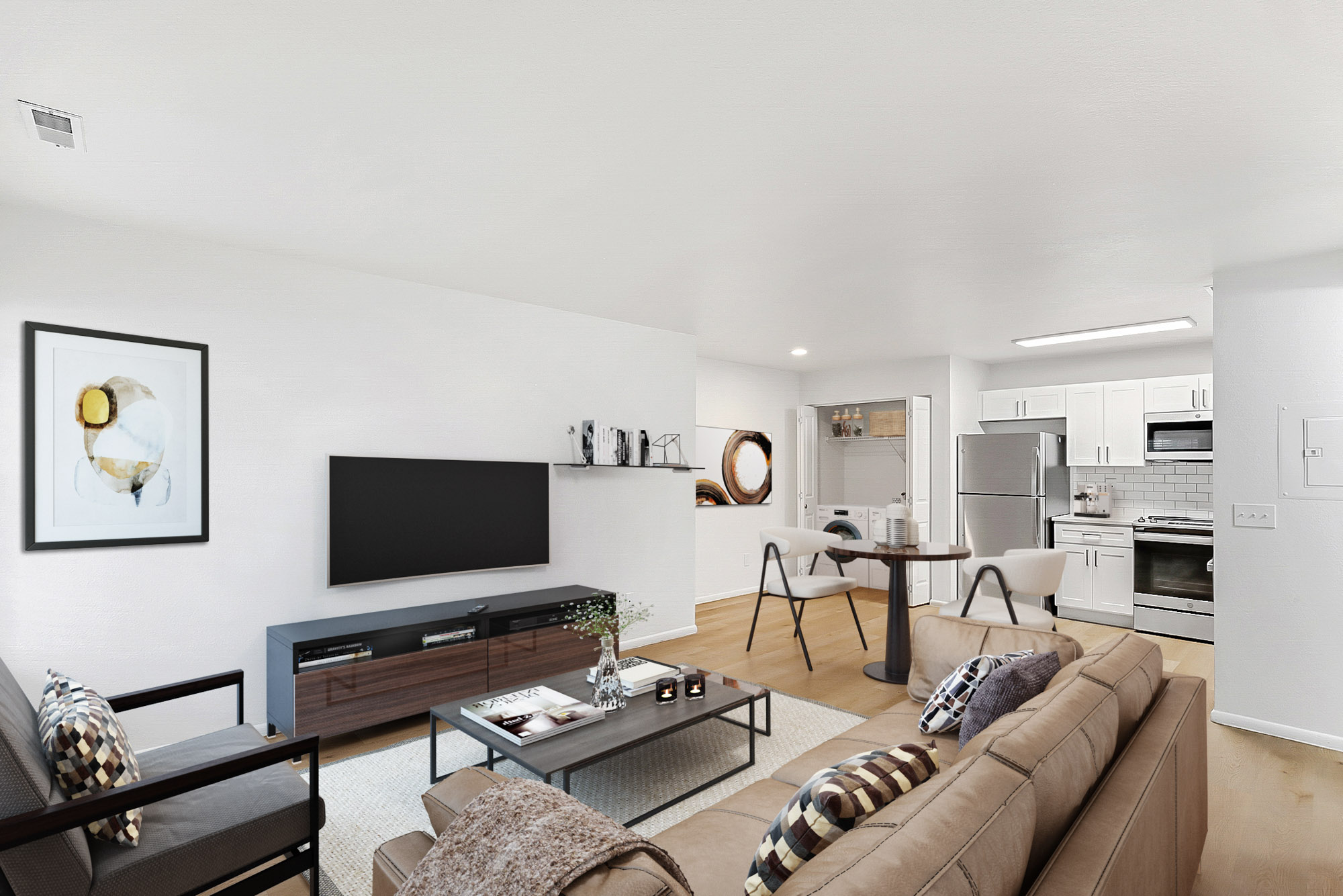 The living area in an apartment at Stillwater in Murray, Utah.