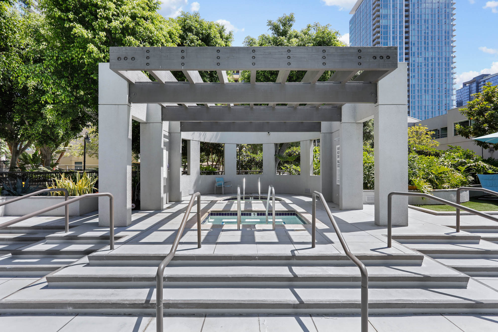 Hot tubs at The Met apartments in downtown Los Angeles, California.